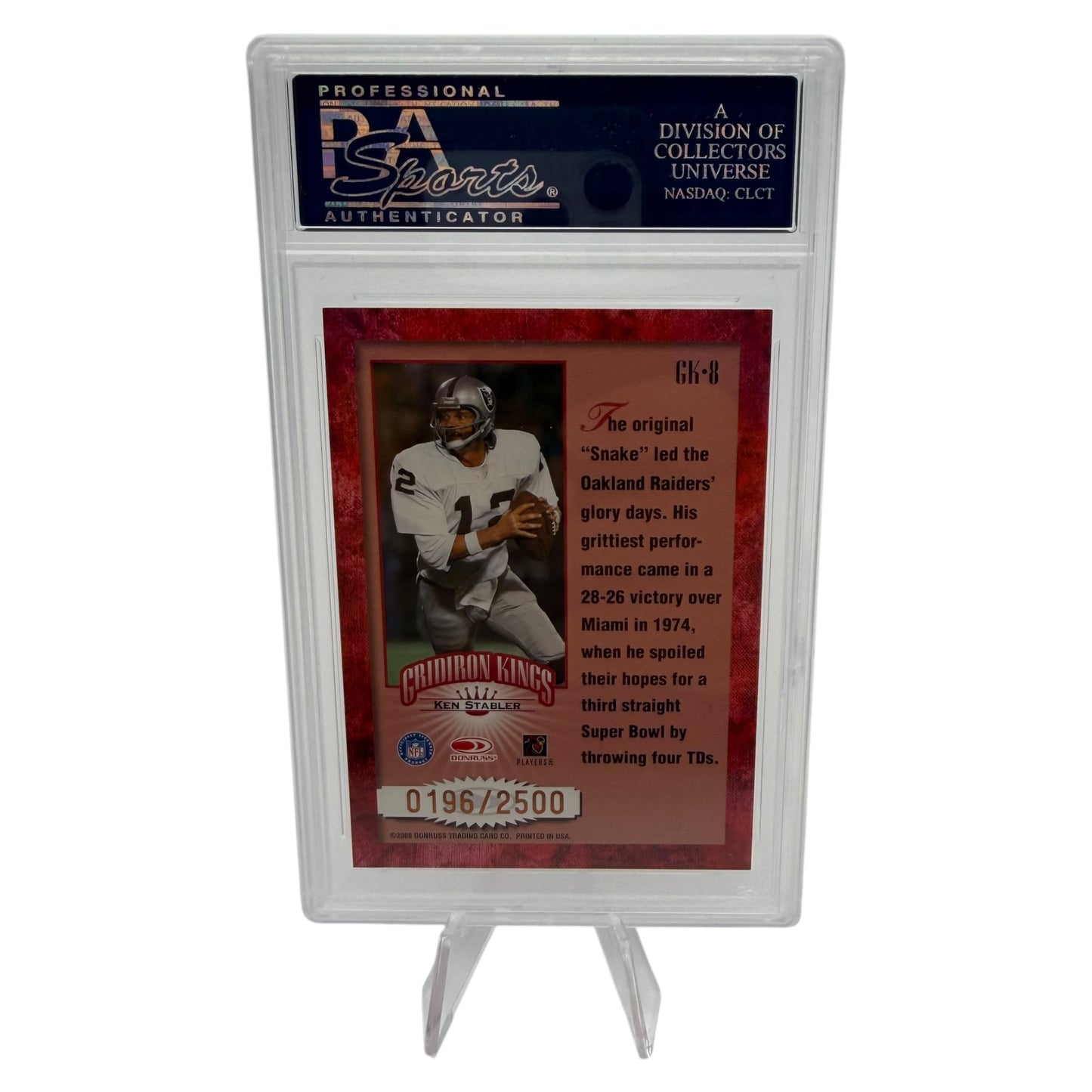 Ken Stabler Signed Oakland Raiders 2000 Donruss Gridiron Kings Trading Card PSA/DNA Slabbed