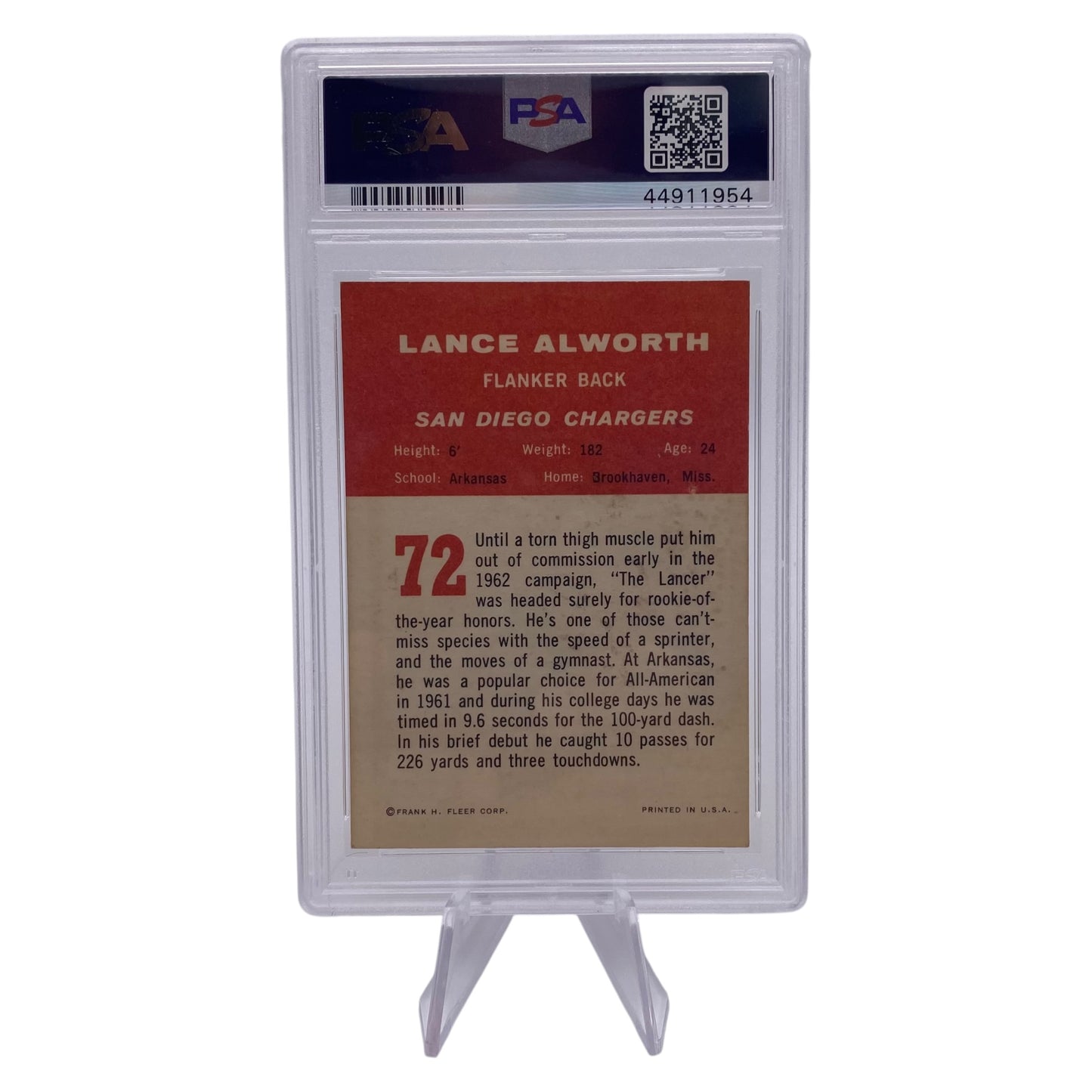 Lance Alworth Signed 1963 Fleer #72 San Diego Chargers Rookie Card PSA/DNA 4 Autograph 8
