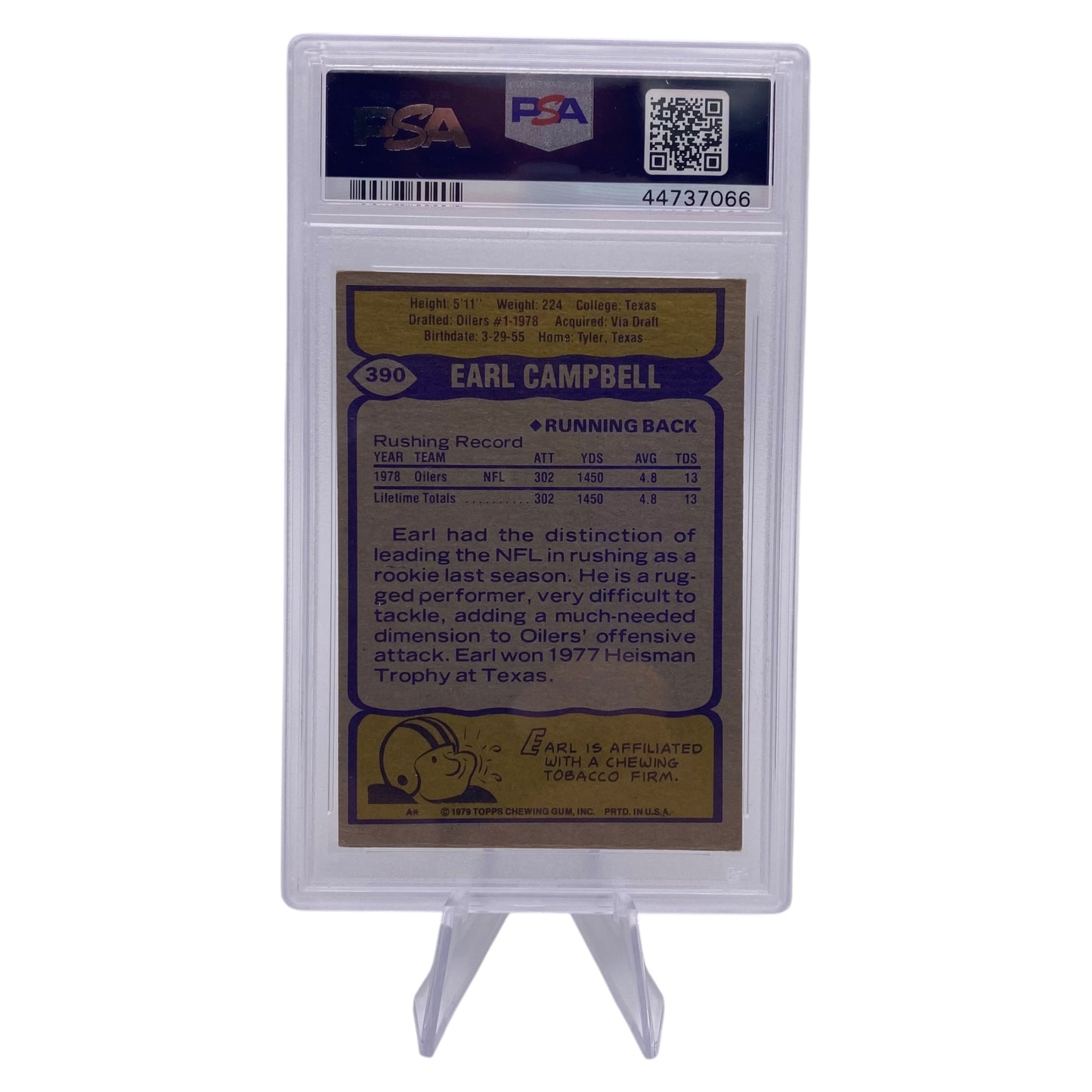 Earl Campbell Signed 1979 Topps #390 Houston Oilers Rookie Card PSA/DNA 4 Autograph 10