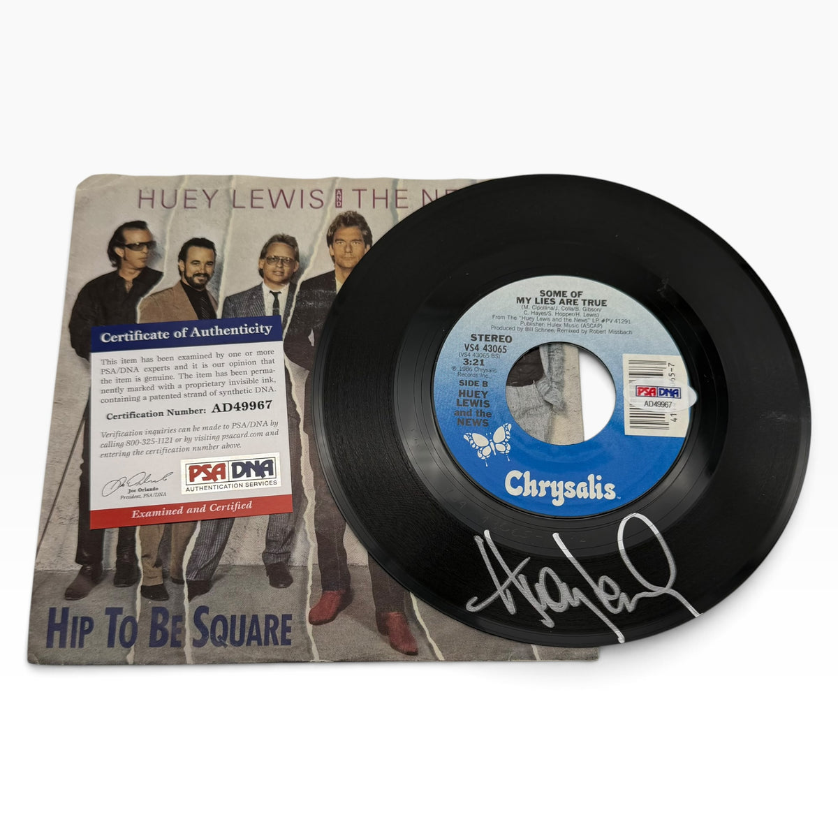 Huey Lewis Signed Huey Lewis & The News Hip to Be Square 45