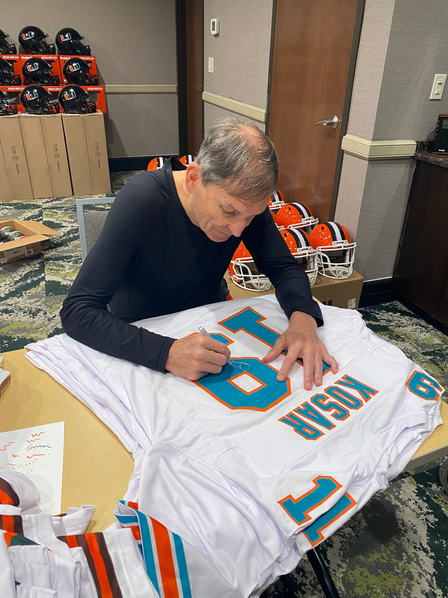 Bernie Kosar signed White #19 Stitched Jersey - Miami Dolphins QB