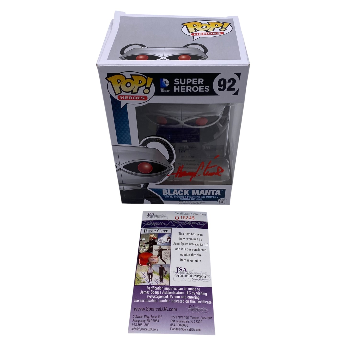 Funko Pop! Black Manta Super Heros #92 Signed by Harry Lennix