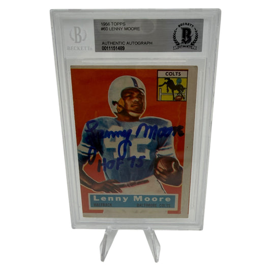 Lenny Moore Signed Baltimore Colts 1956 Topps Rookie Trading Card Beckett Slabbed