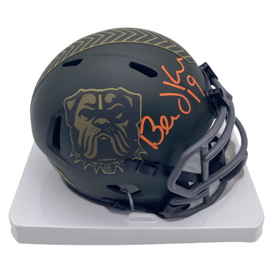 Bernie Kosar signed Cleveland Browns 2025 Salute to Service Alternate Mini Helmet