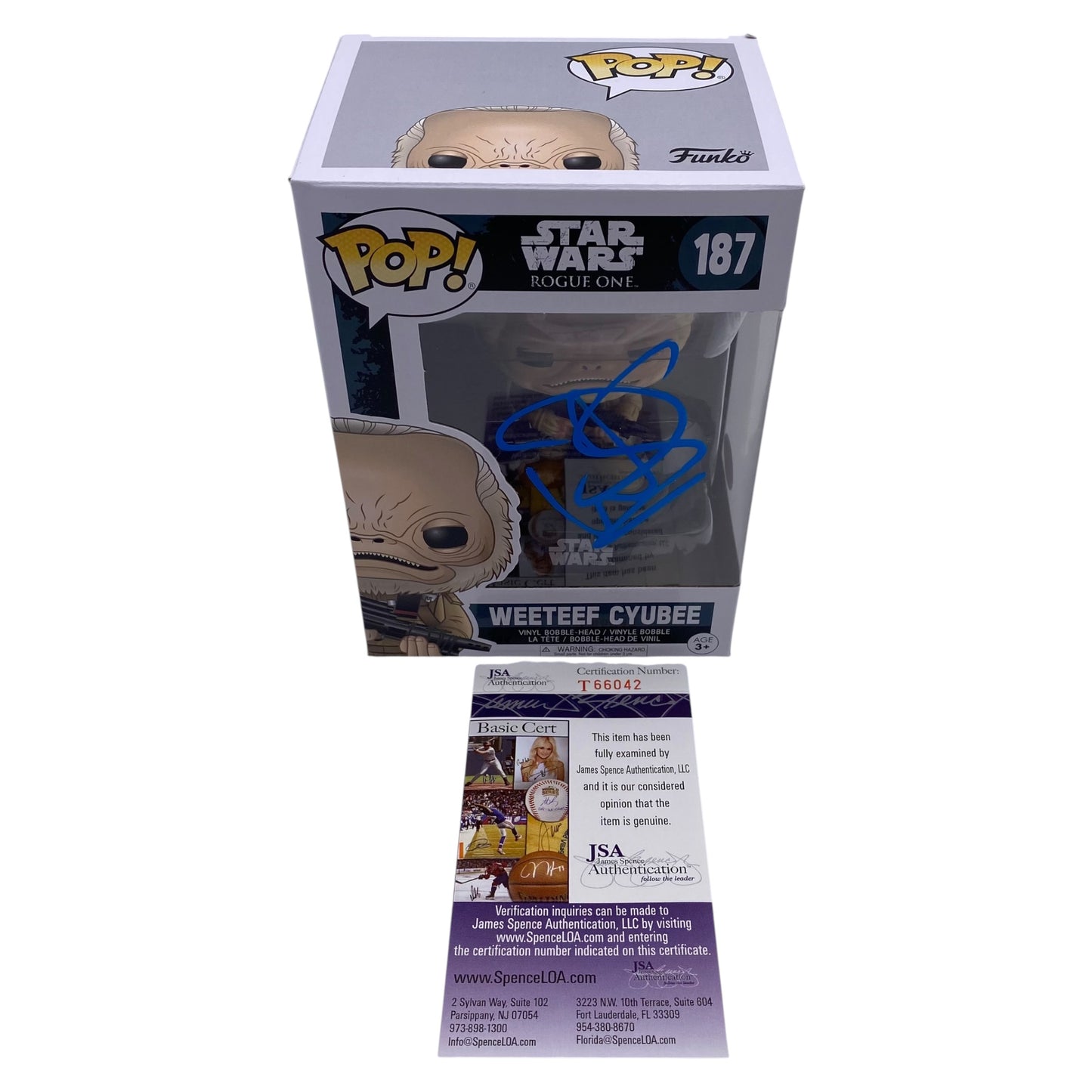 Funko Pop! Weeteef Cyubee Star Wars Rogue One #187 Signed by Warwick Davis