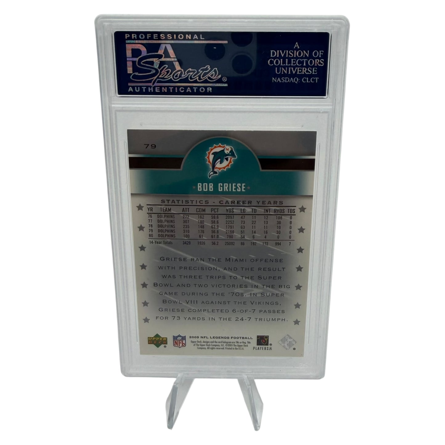 Bob Griese Signed Miami Dolphins 2005 Upper Deck Trading Card PSA/DNA Slabbed