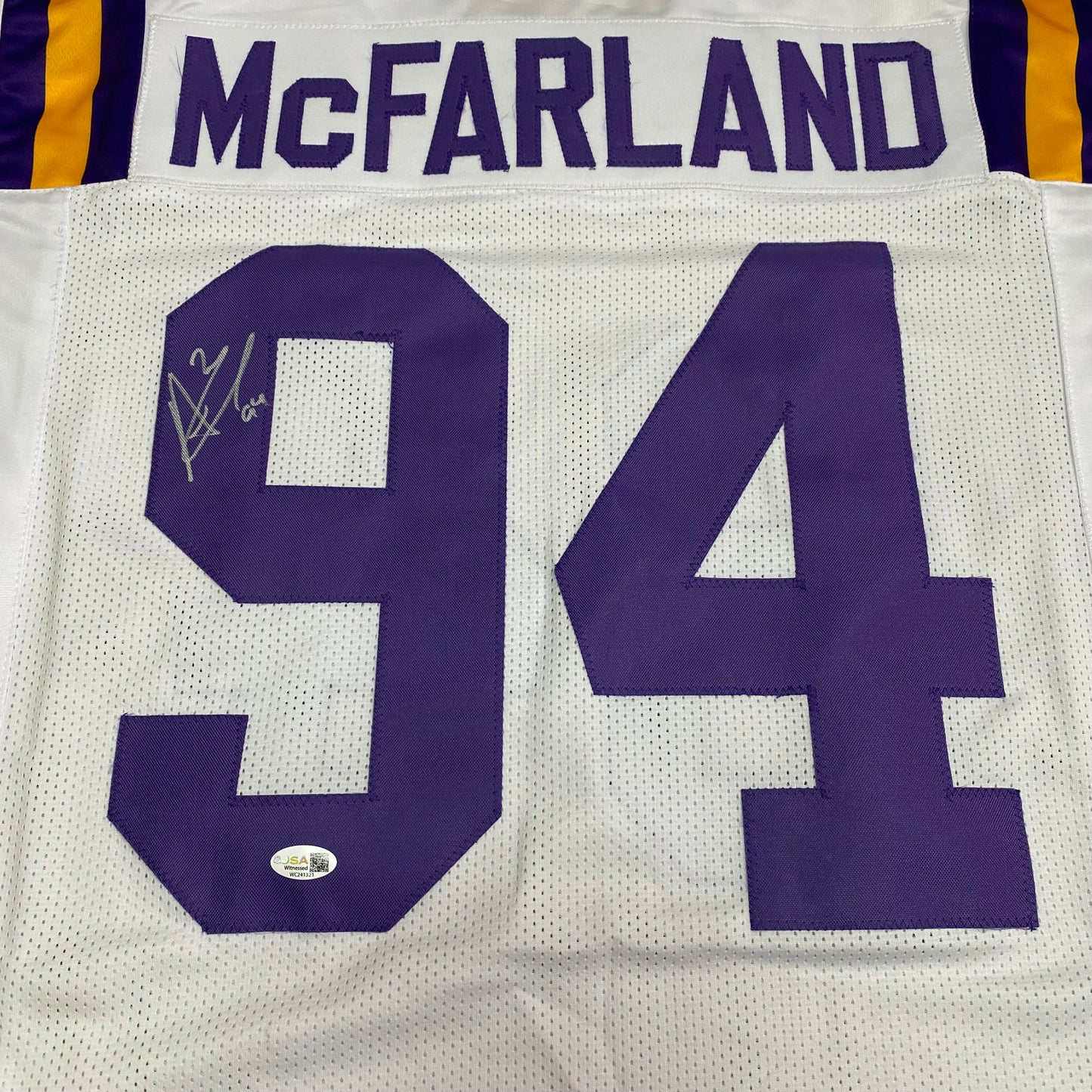 Anthony Booger McFarland Signed White #94 Stitched Jersey - LSU Tigers DL