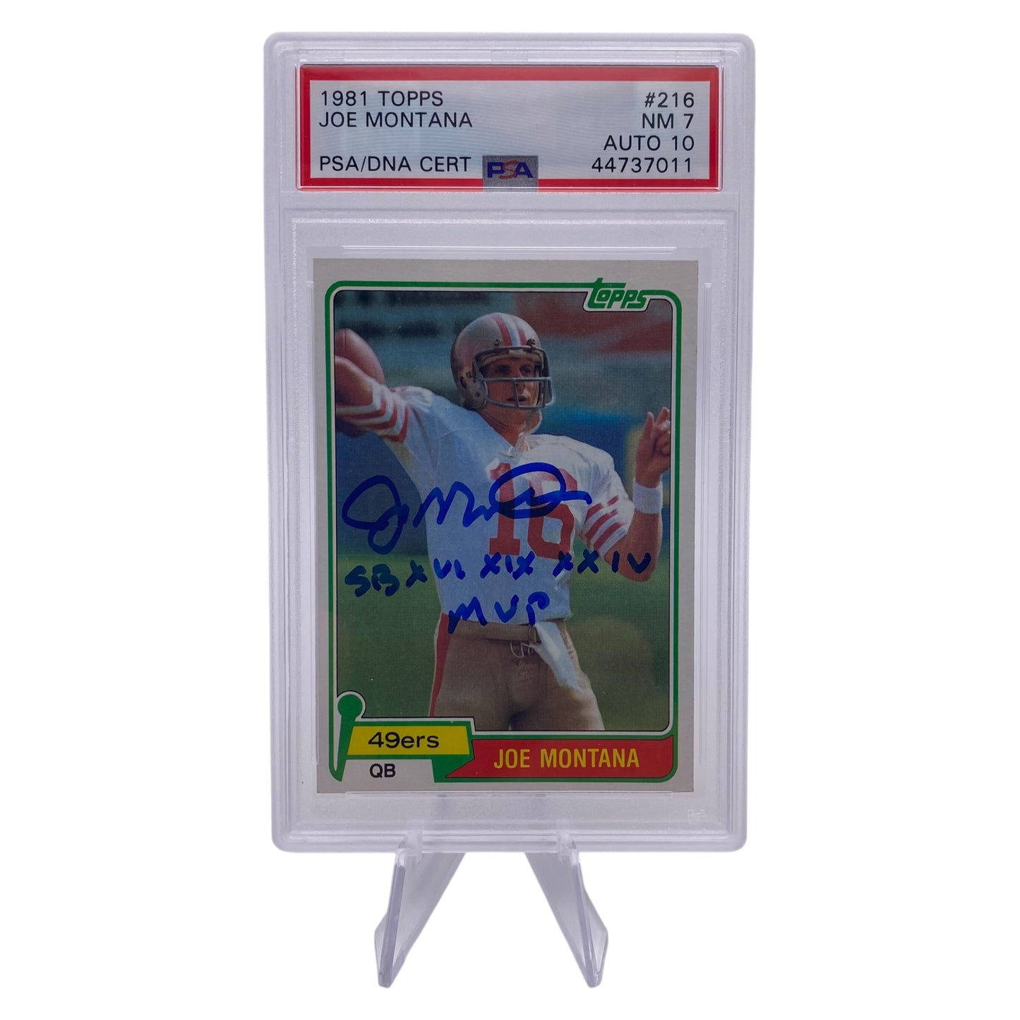 Joe Montana Signed 1981 Topps #216 San Francisco 49ers Rookie Card PSA/DNA 7 Autograph 10
