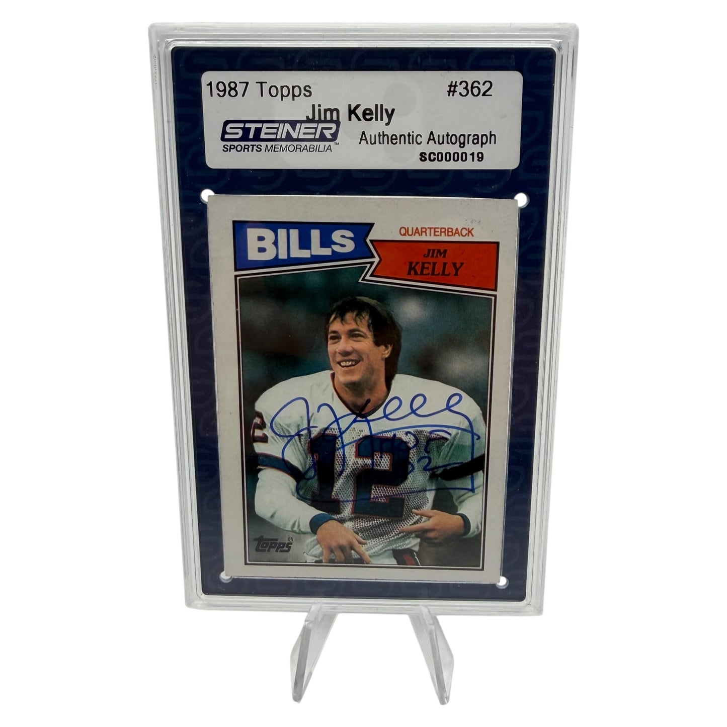 Jim Kelly Signed Buffalo Bills 1987 Topps Rookie Trading Card Steiner Slabbed