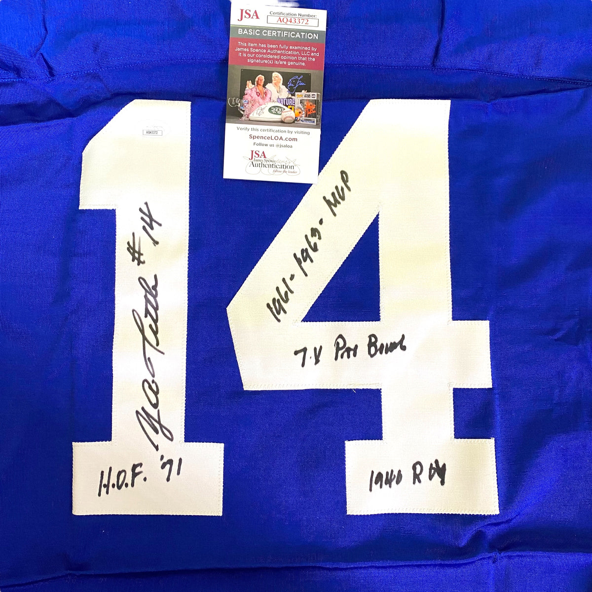 YA Tittle Signed Blue #14 Mitchell & Ness Authentic Jersey - New York Giants QB