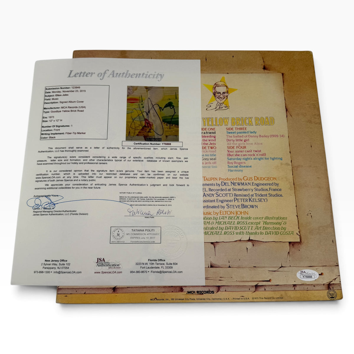 Elton John Goodbye Yellow Brick Road Signed Vinyl Record Album Cover