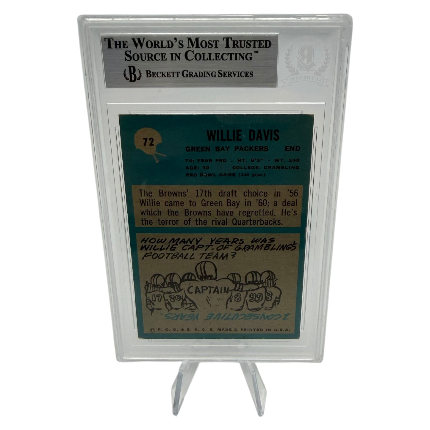 Willie Davis Signed Green Bay Packers 1964 Philadelphia Rookie Trading Card Beckett Slabbed