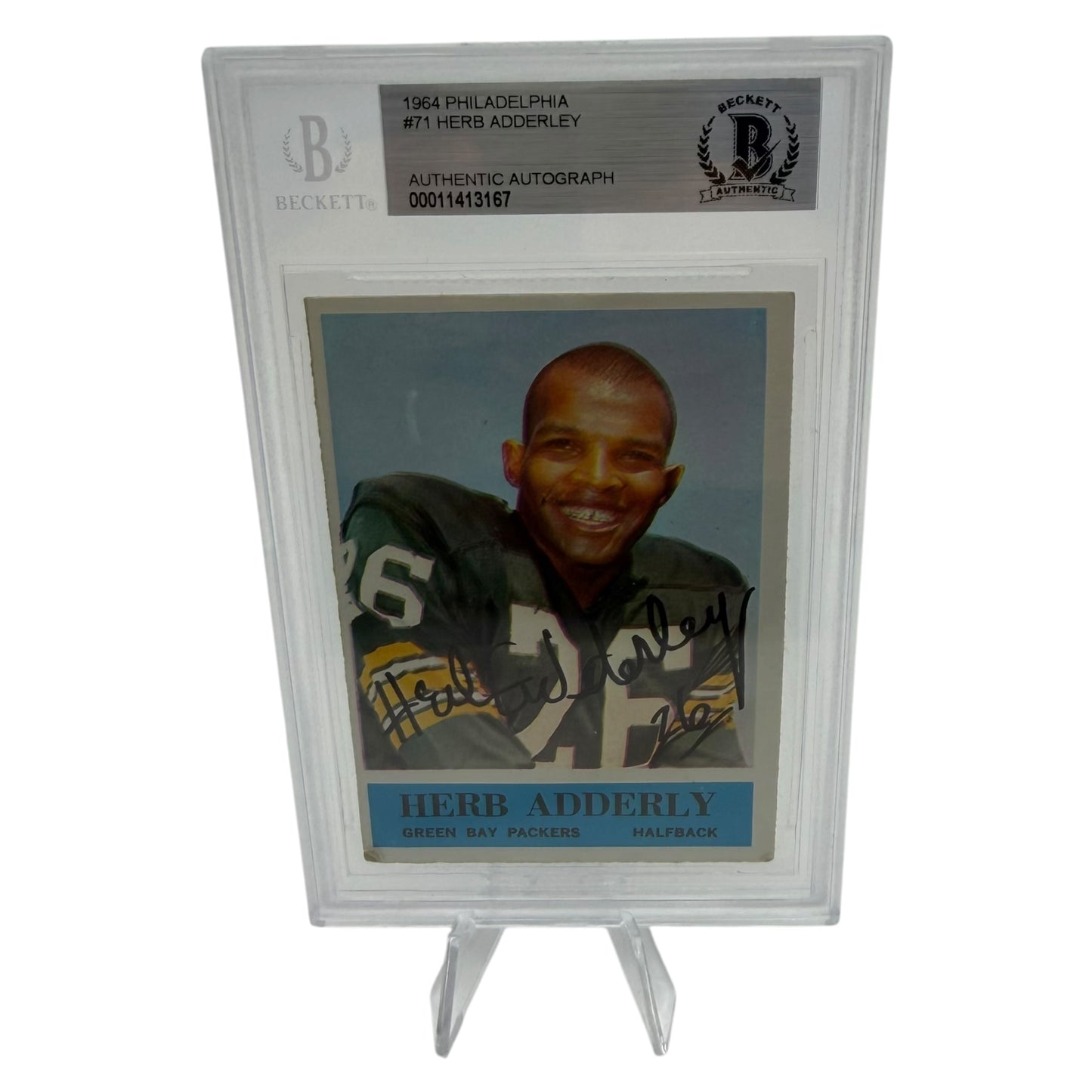 Herb Adderley Signed Green Bay Packers 1964 Philadelphia Rookie Trading Card Beckett Slabbed
