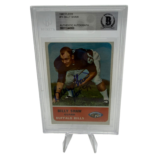 Billy Shaw Signed Buffalo Bills 1962 Fleer Rookie Trading Card Beckett Slabbed