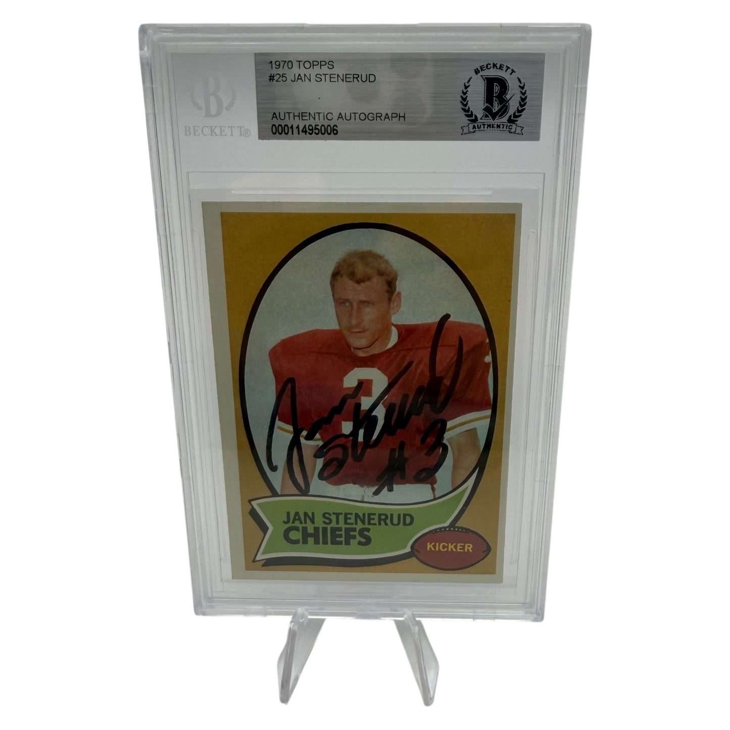 Jan Stenerud Signed Kansas City Chiefs 1970 Topps Rookie Trading Card Beckett Slabbed