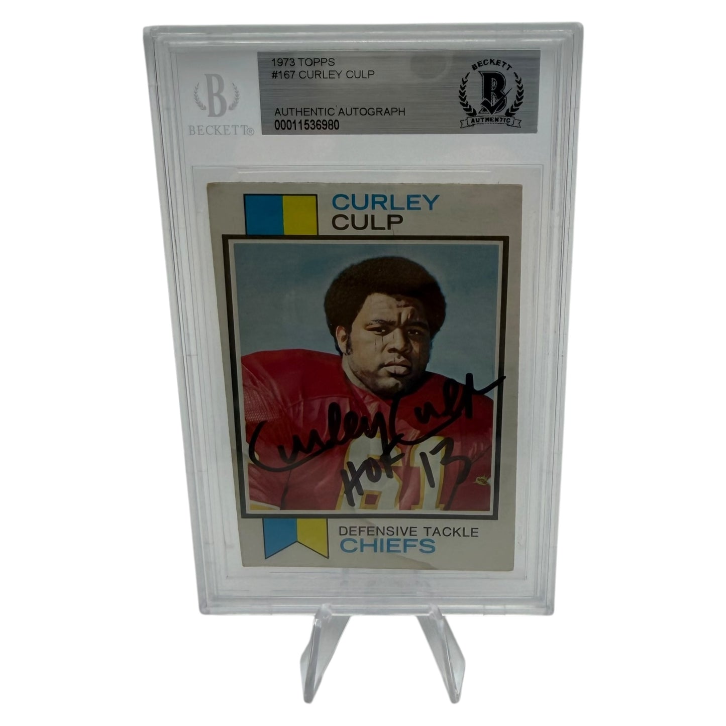 Curley Culp Signed Kansas City Chiefs 1973 Topps Rookie Trading Card Beckett Slabbed