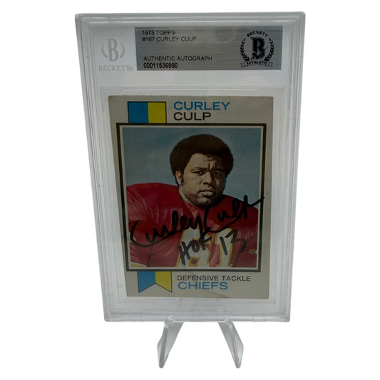 Curley Culp Signed Kansas City Chiefs 1973 Topps Rookie Trading Card Beckett Slabbed