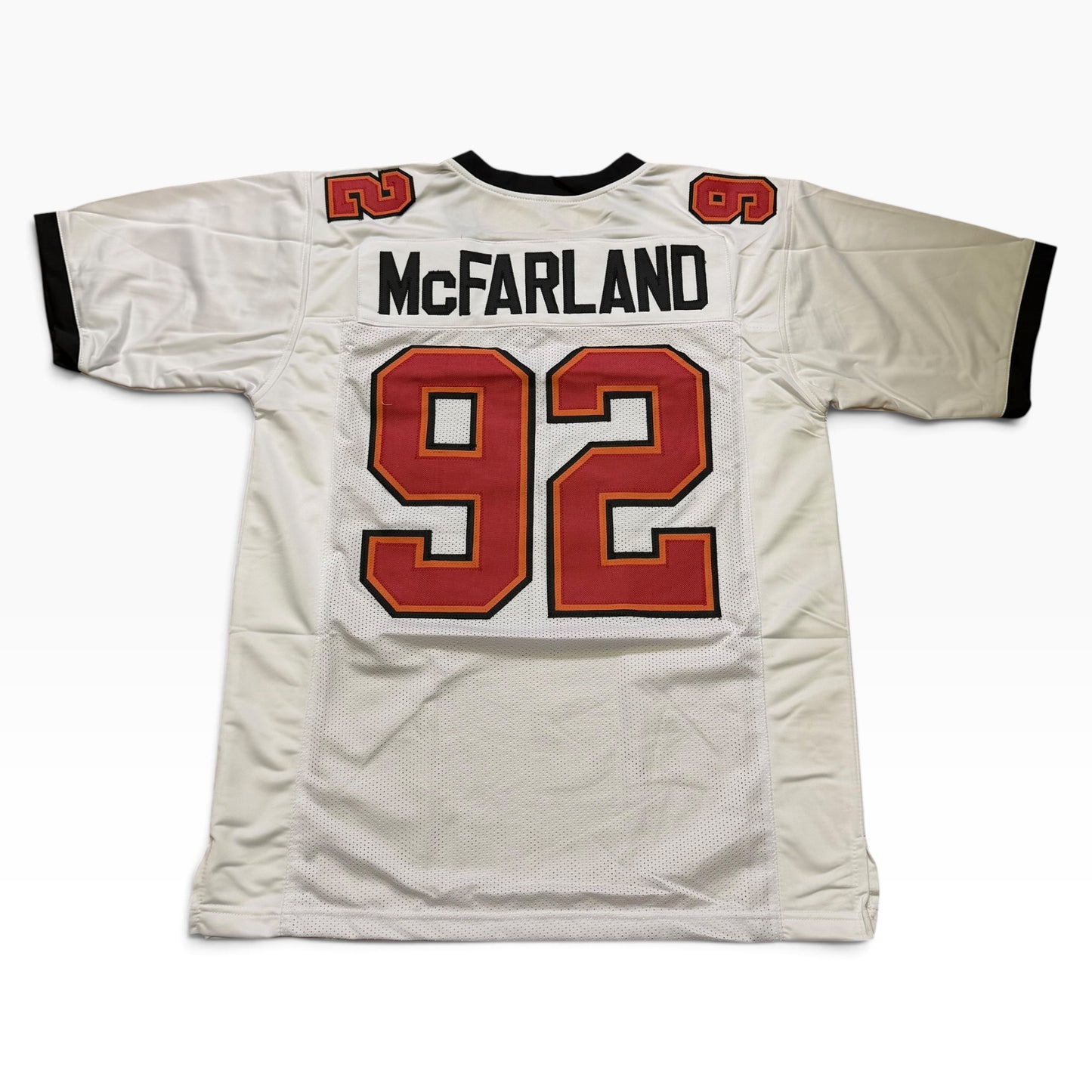 Booger McFarland White #92 Signed Stitched Jersey - Tampa Bay Buccaneers DL