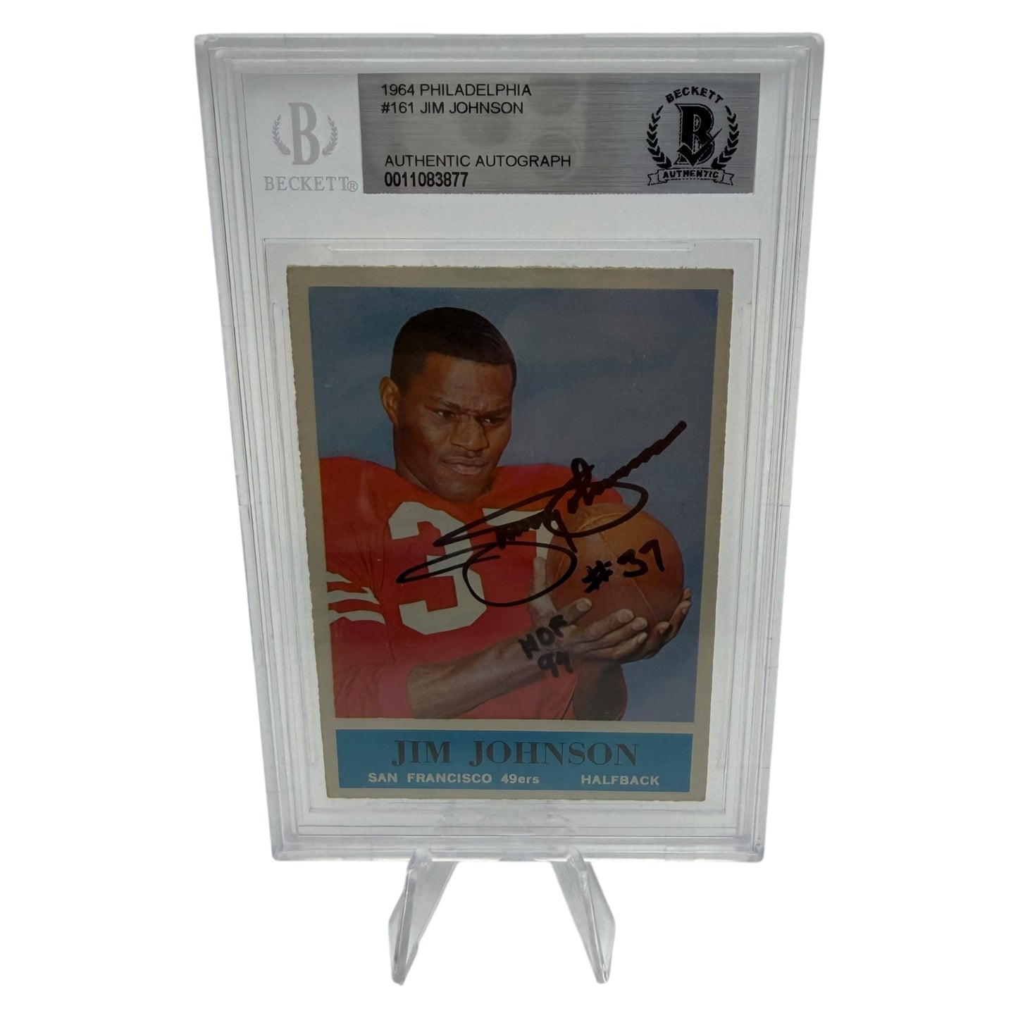 Jimmy Johnson Signed San Francisco 49ers 1964 Philadelphia Rookie Trading Card Beckett Slabbed