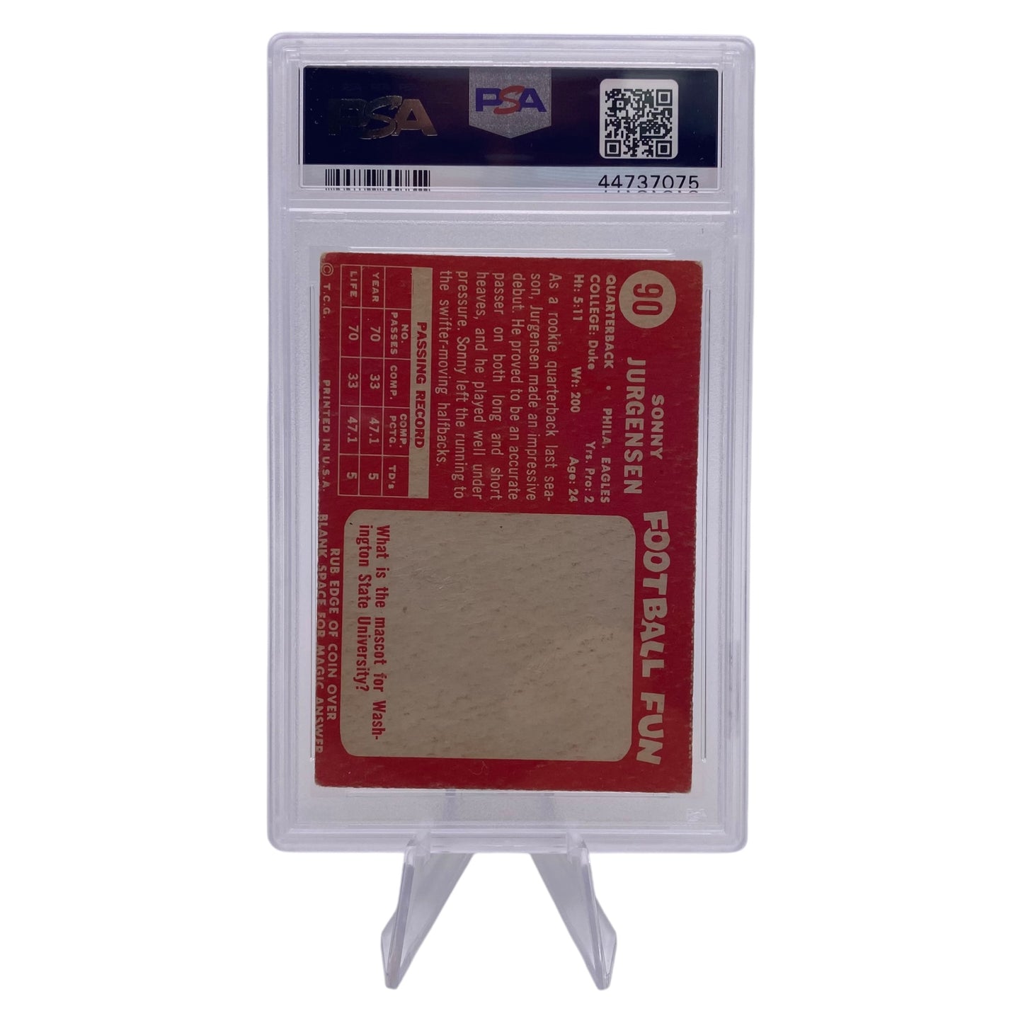 Sonny Jurgensen Signed 1958 Topps #90 Philadelphia Eagles Rookie Card PSA/DNA 3 Autograph 10