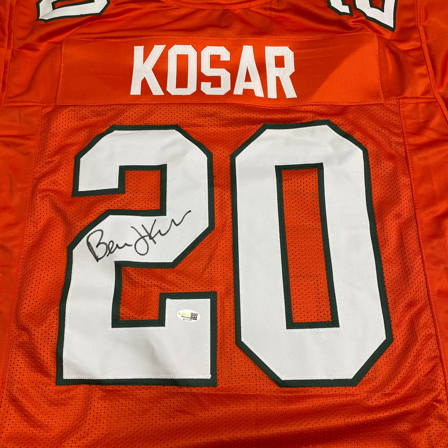 Bernie Kosar signed Orange #20 Stitched Jersey - Miami Hurricanes QB