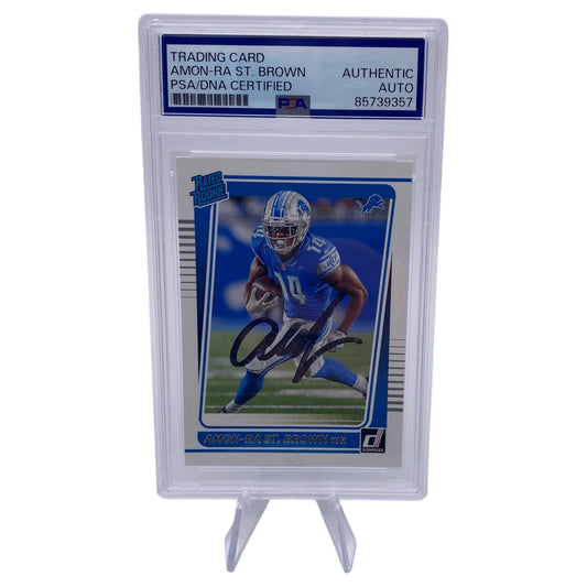 Amon-ra St. Brown Signed Detroit Lions 2021 Panini Donruss Rated Rookie Trading Card PSA/DNA Slabbed