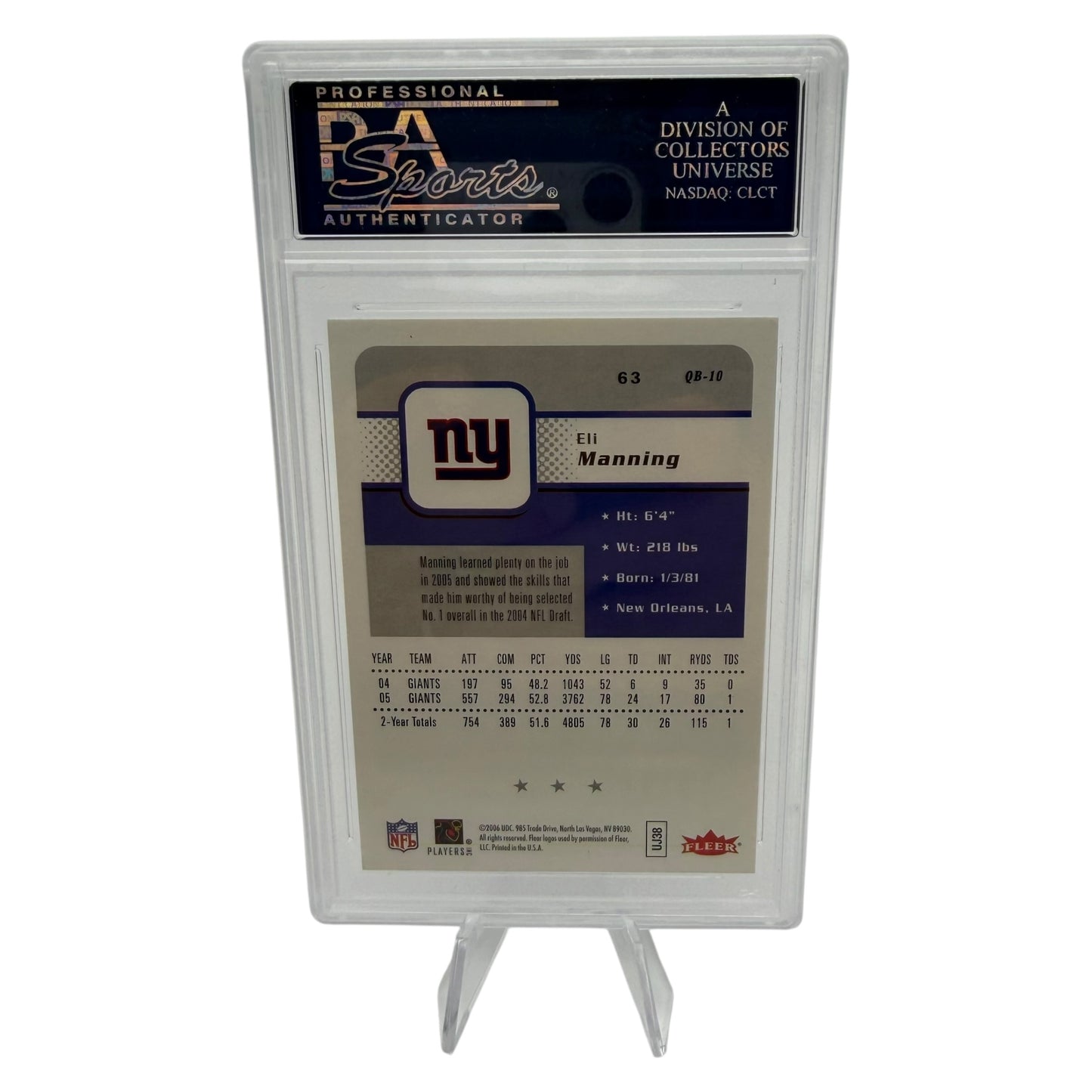 Eli Manning Signed New York Giants 2006 Fleer Trading Card PSA/DNA Slabbed
