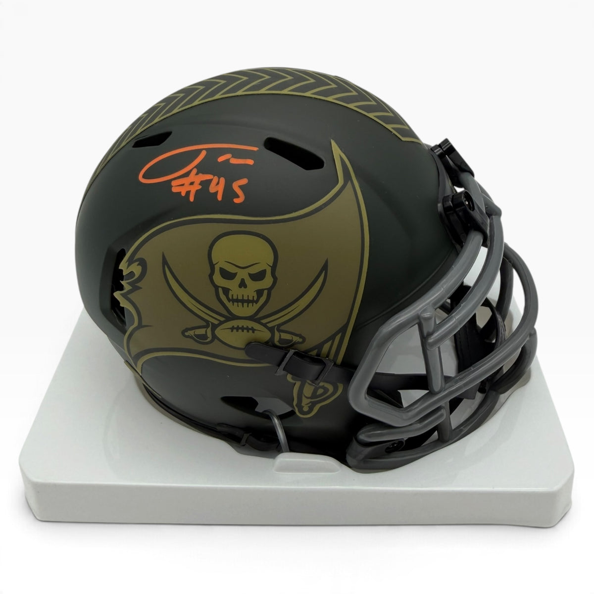 Josiah Trotter Signed Tampa Bay Buccaneers 2025 Salute to Service Alternate Speed Mini Helmet