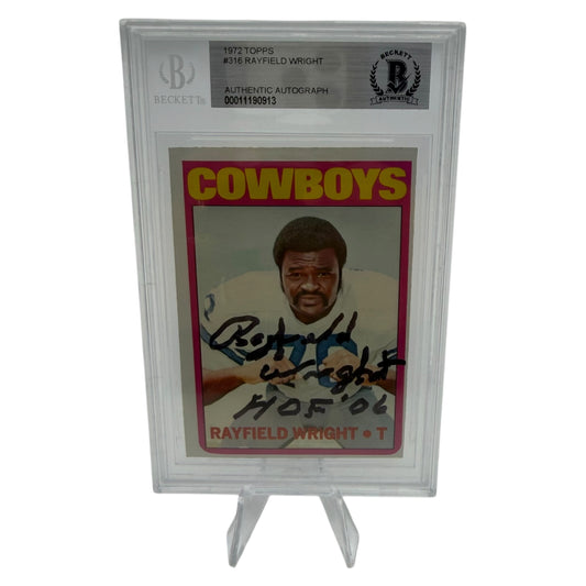 Rayfield Wright Signed Dallas Cowboys 1972 Topps Rookie Trading Card Beckett Slabbed