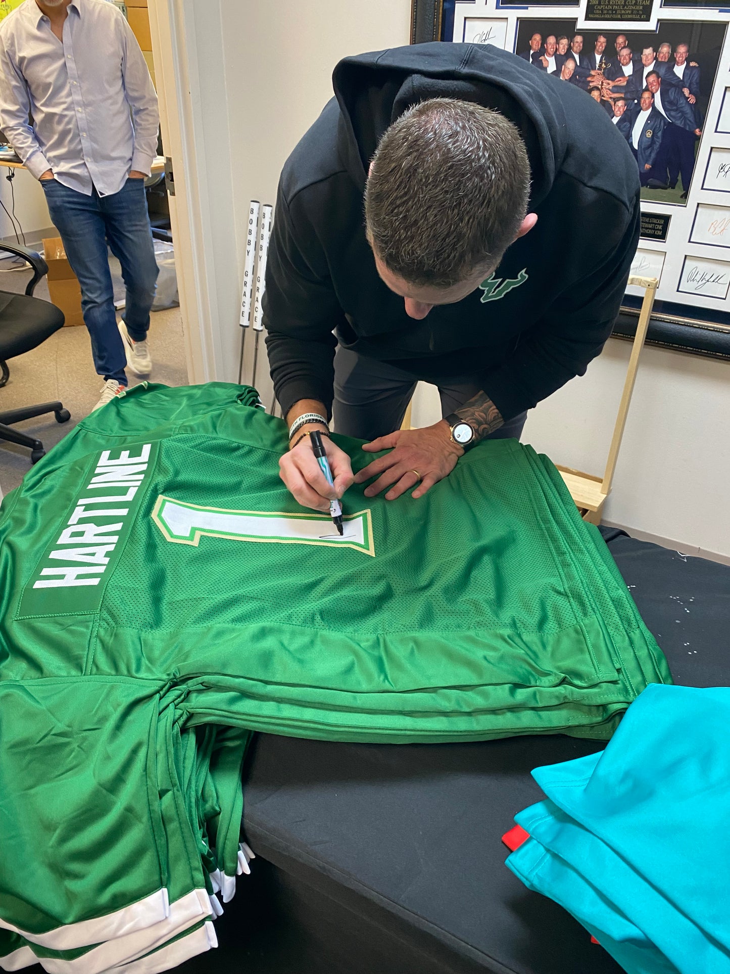 Brian Hartline Signed Green #1 Jersey - South Florida USF Bulls Coach
