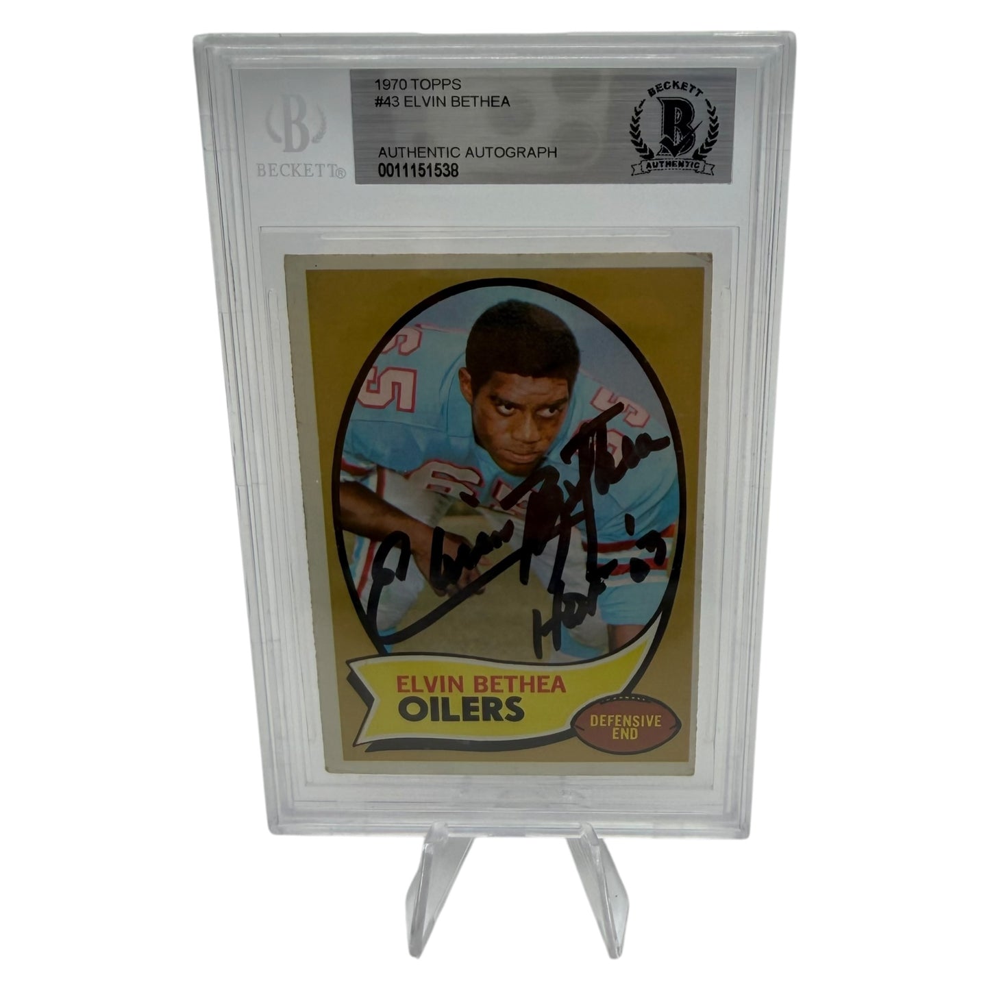 Elvin Bethea Signed Houston Oilers 1970 Topps Rookie Trading Card Beckett Slabbed