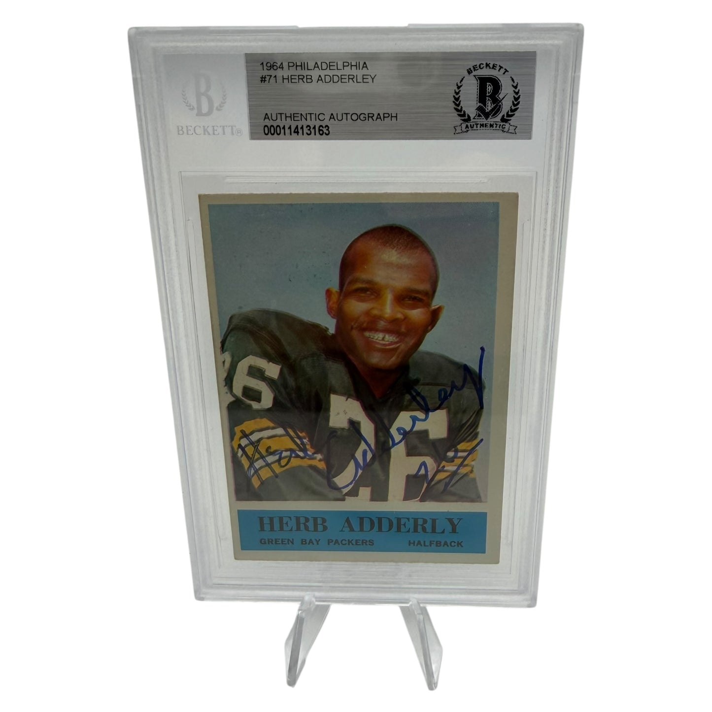 Herb Adderley Signed Green Bay Packers 1964 Philadelphia Rookie Trading Card Beckett Slabbed