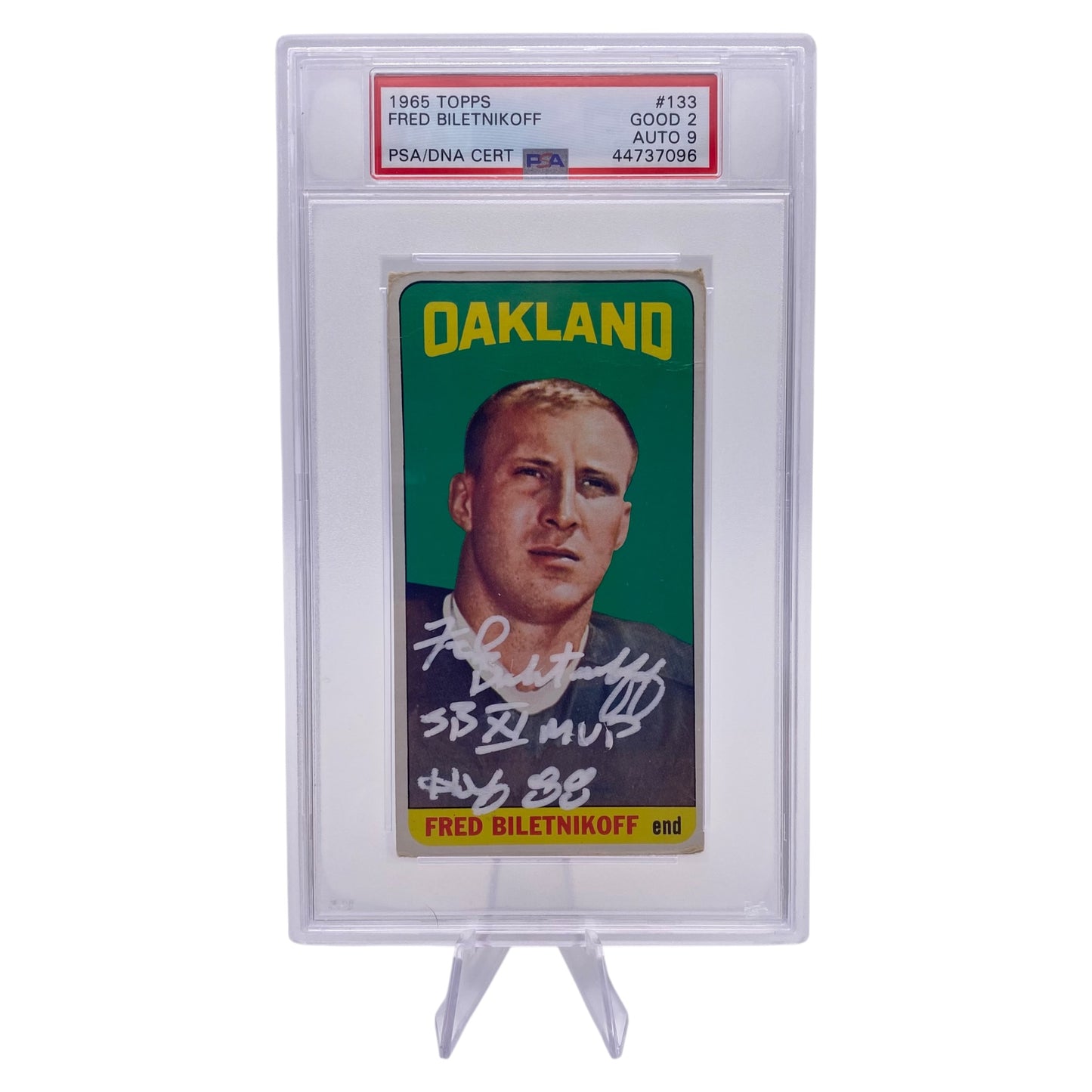 Fred Biletnikoff Signed 1965 Topps #133 Oakland Raiders Rookie Card PSA/DNA 2 Autograph 9