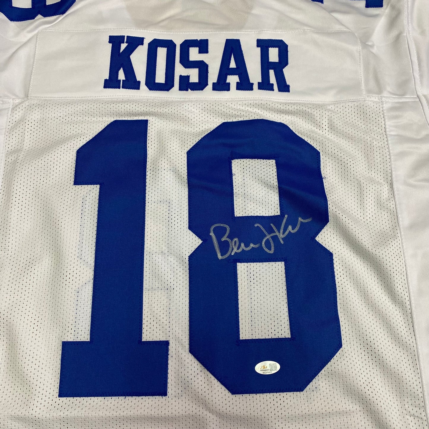 Bernie Kosar signed White #18 Stitched Jersey - Dallas Cowboys QB