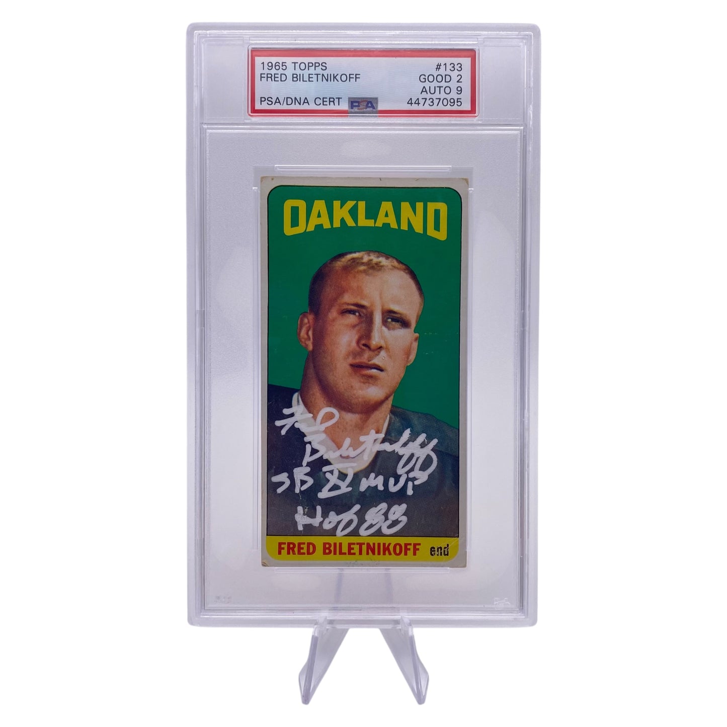 Fred Biletnikoff Signed 1965 Topps #133 Oakland Raiders Rookie Card PSA/DNA 2 Autograph 9