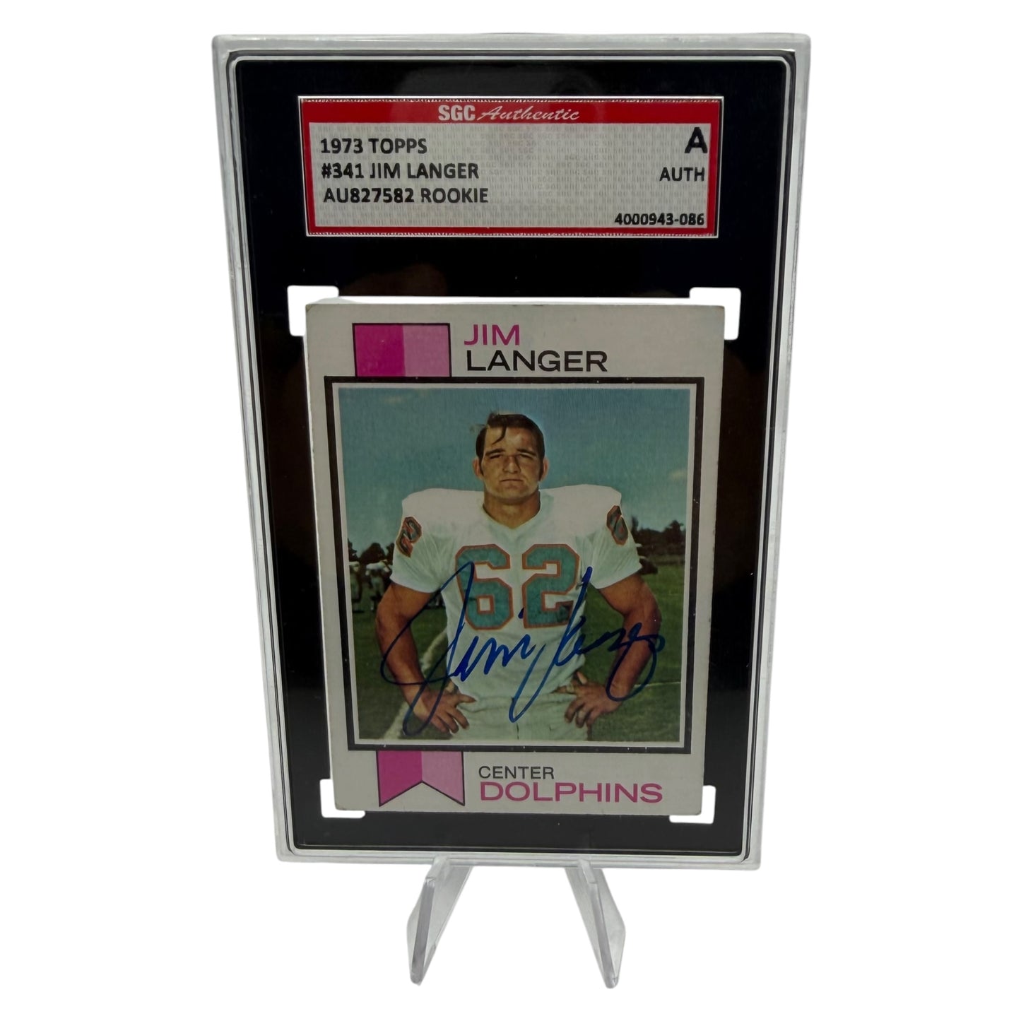 Jim Langer Signed Miami Dolphins 1973 Topps Rookie Trading Card SGC Slabbed