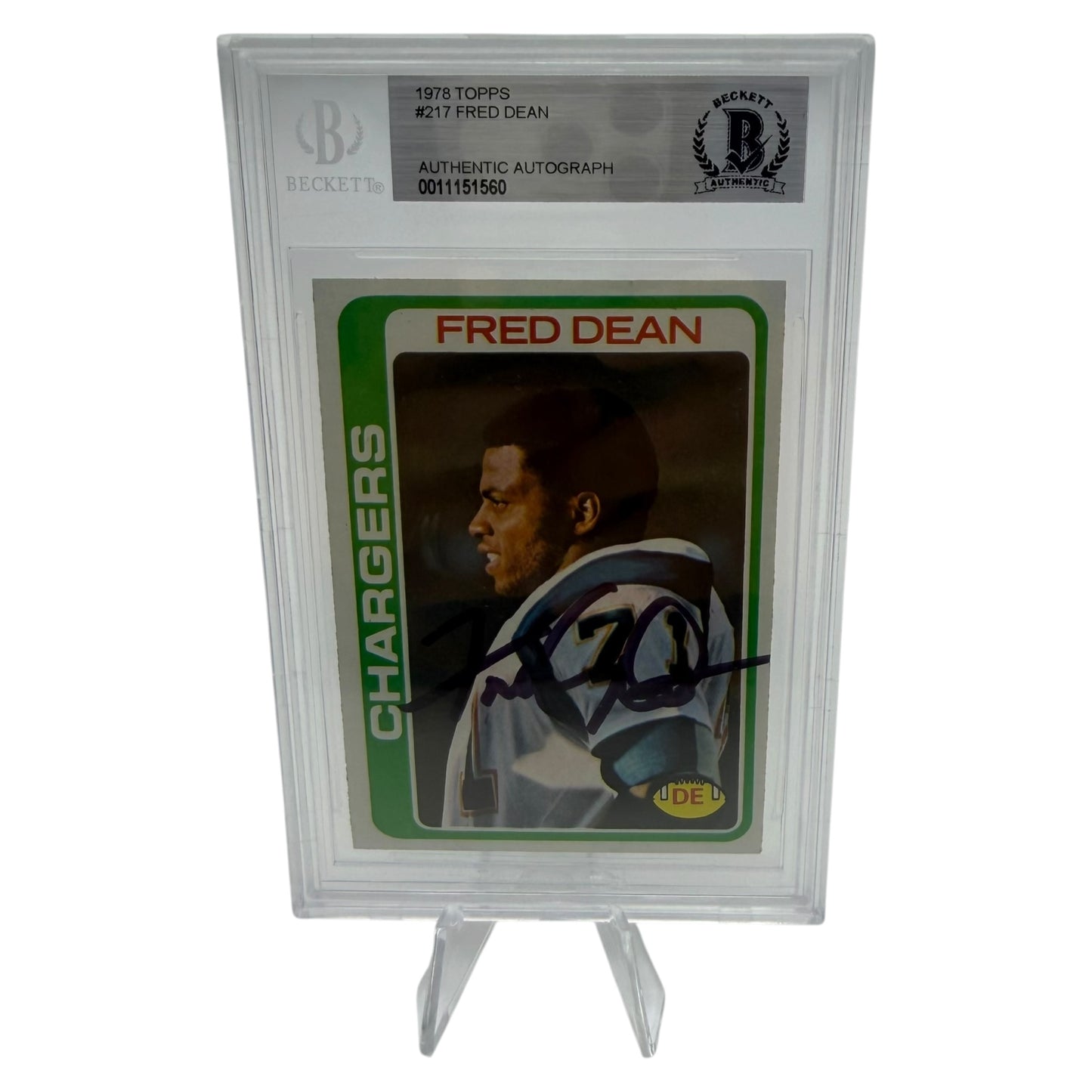 Fred Dean Signed San Diego Chargers 1978 Topps Rookie Trading Card Beckett Slabbed