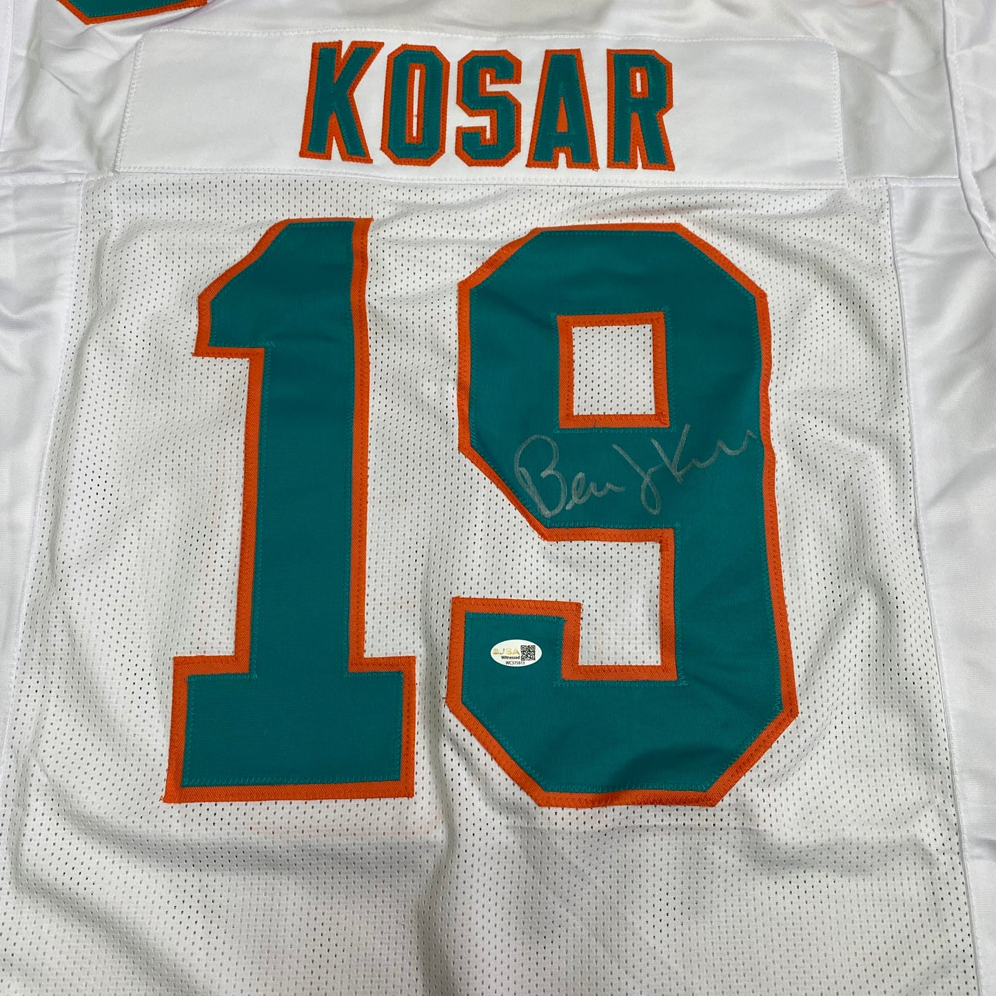 Bernie Kosar signed White #19 Stitched Jersey - Miami Dolphins QB