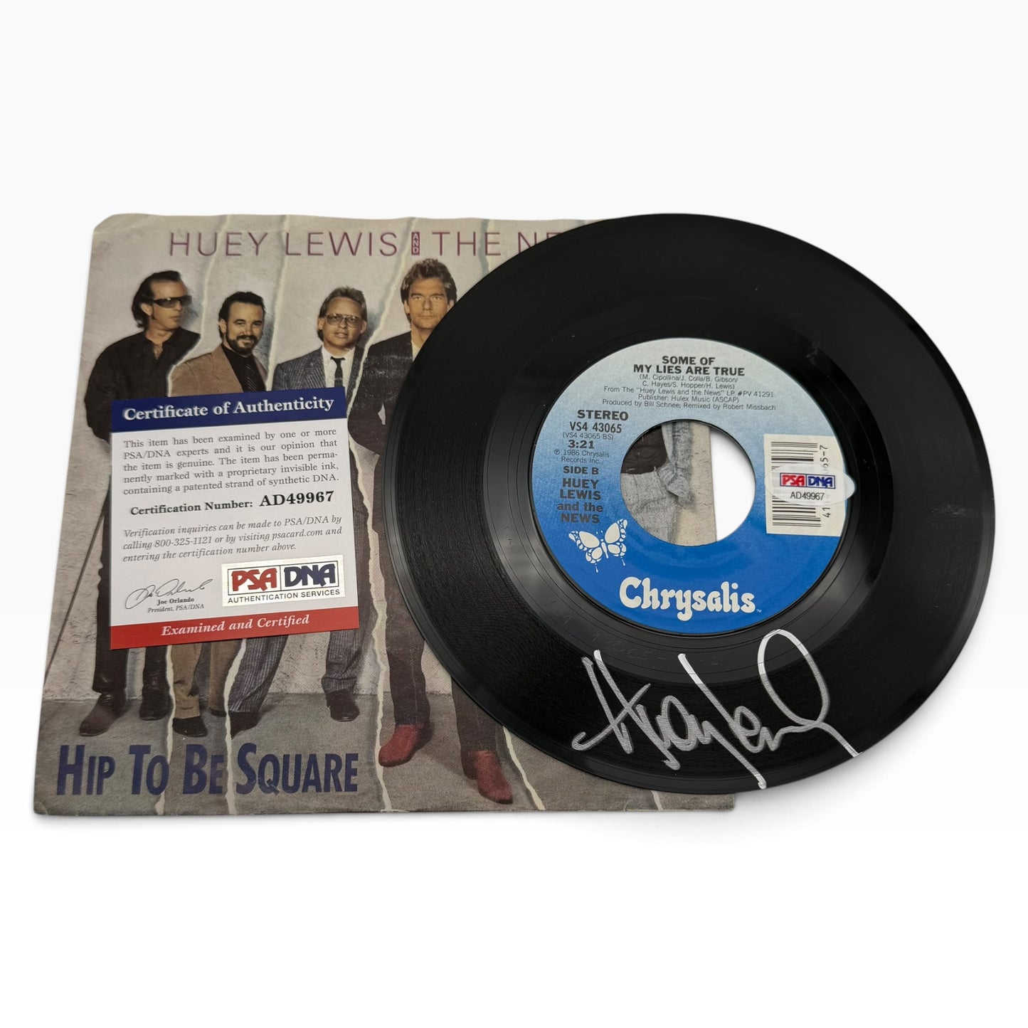 Huey Lewis Signed Huey Lewis & The News Hip to Be Square 45