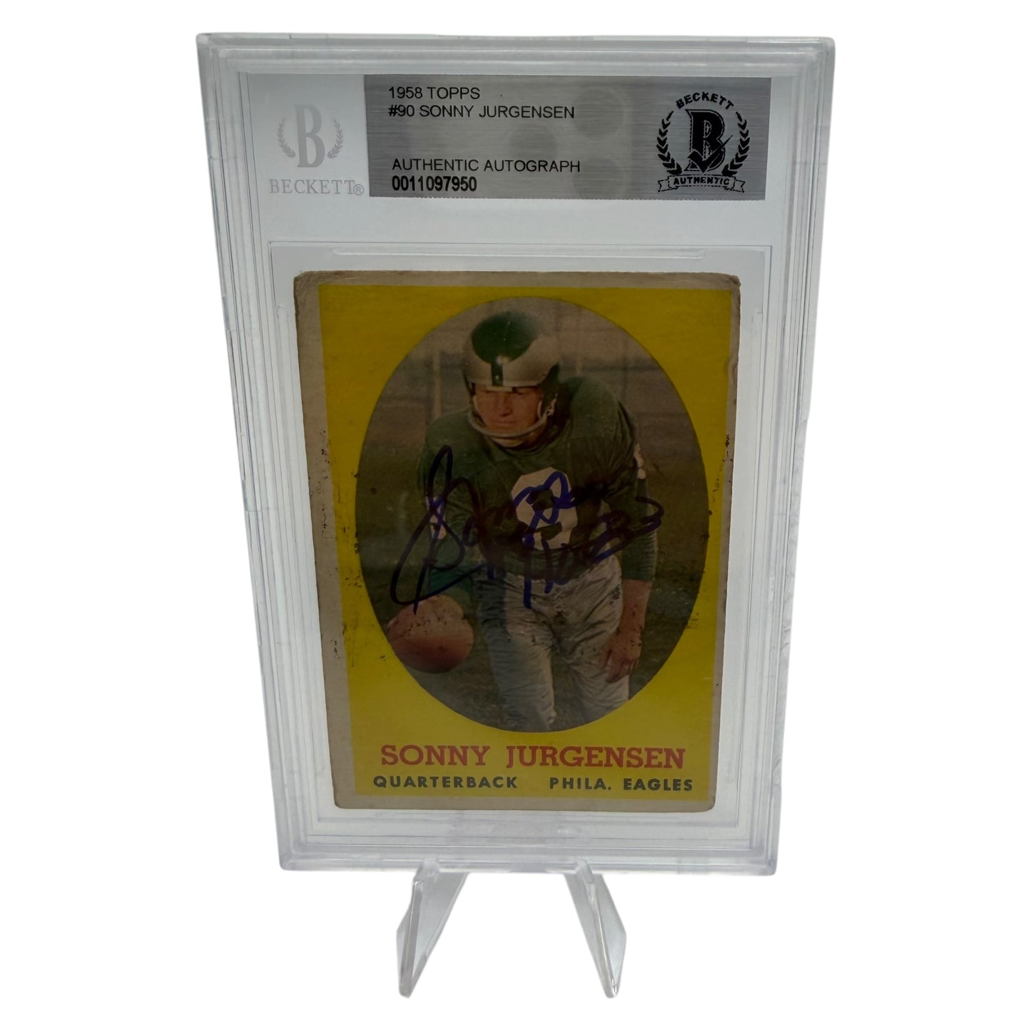 Sonny Jurgensen Signed Philadelphia Eagles 1958 Topps Rookie Trading Card Beckett Slabbed