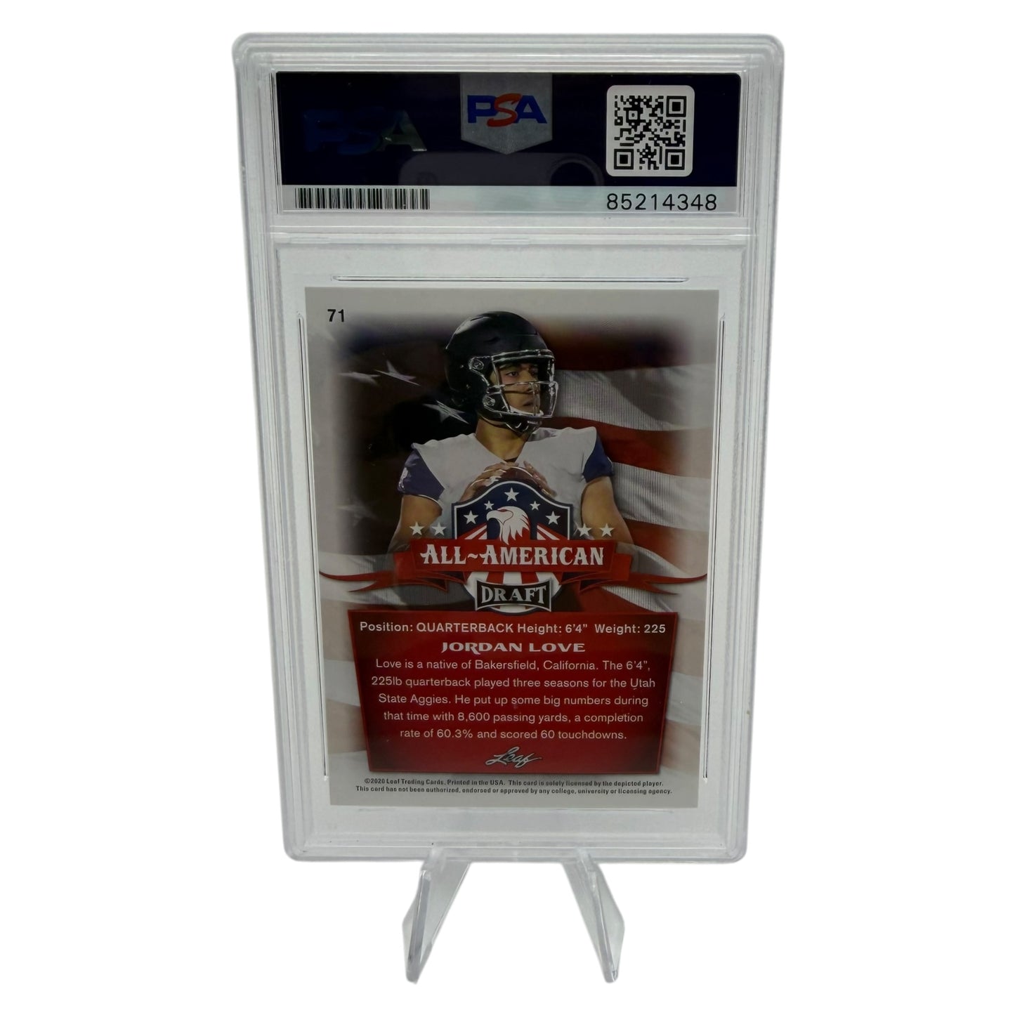 Jordan Love Signed Green Bay Packers 2020 Leaf All American Trading Card PSA/DNA Slabbed