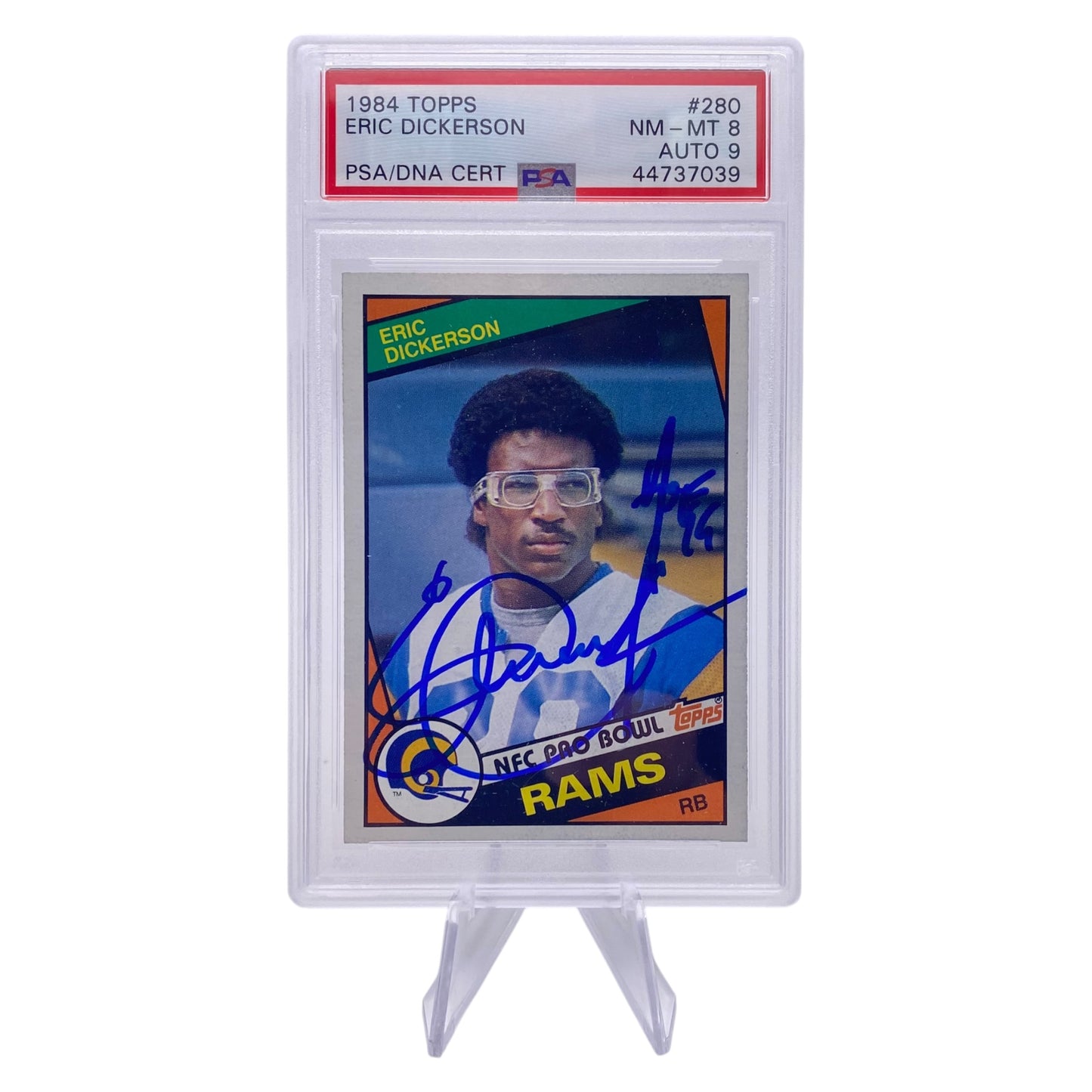 Eric Dickerson Signed 1984 Topps #280 Los Angeles Rams Rookie Card PSA/DNA 8 Autograph 9