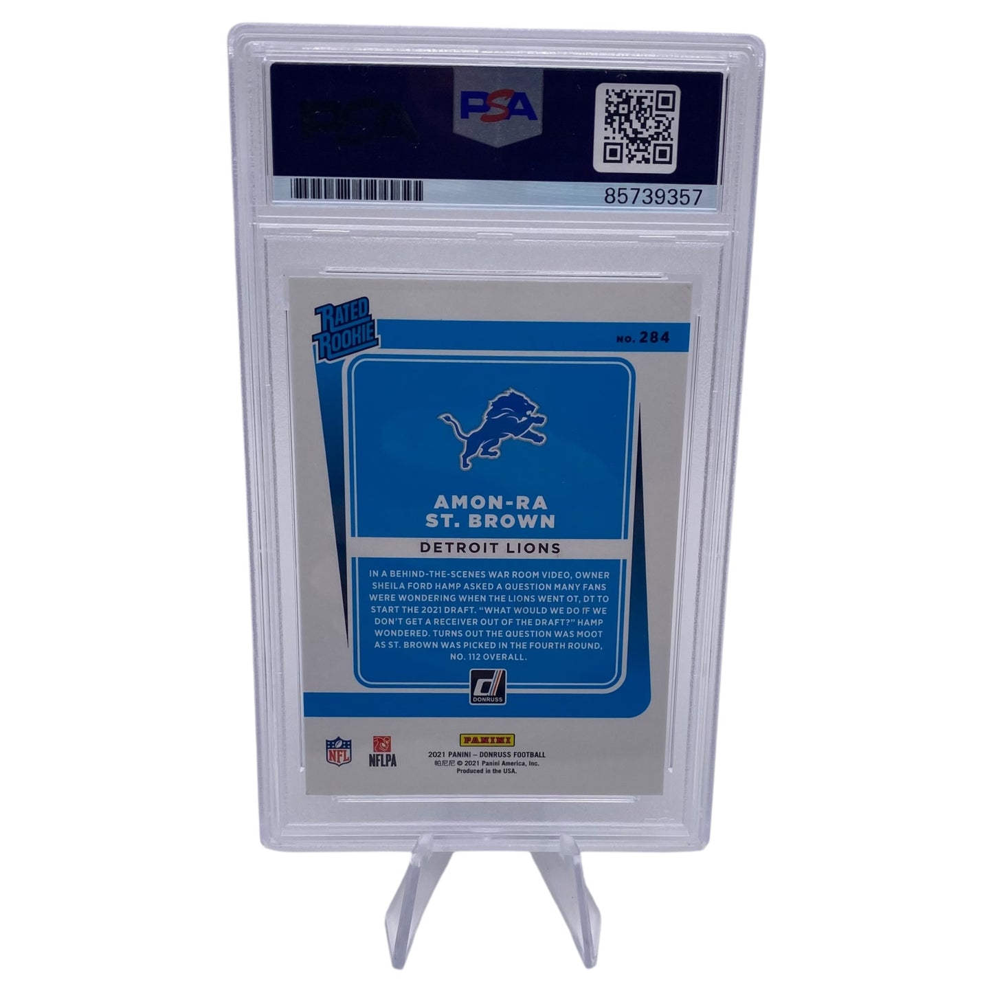 Amon-ra St. Brown Signed Detroit Lions 2021 Panini Donruss Rated Rookie Trading Card PSA/DNA Slabbed