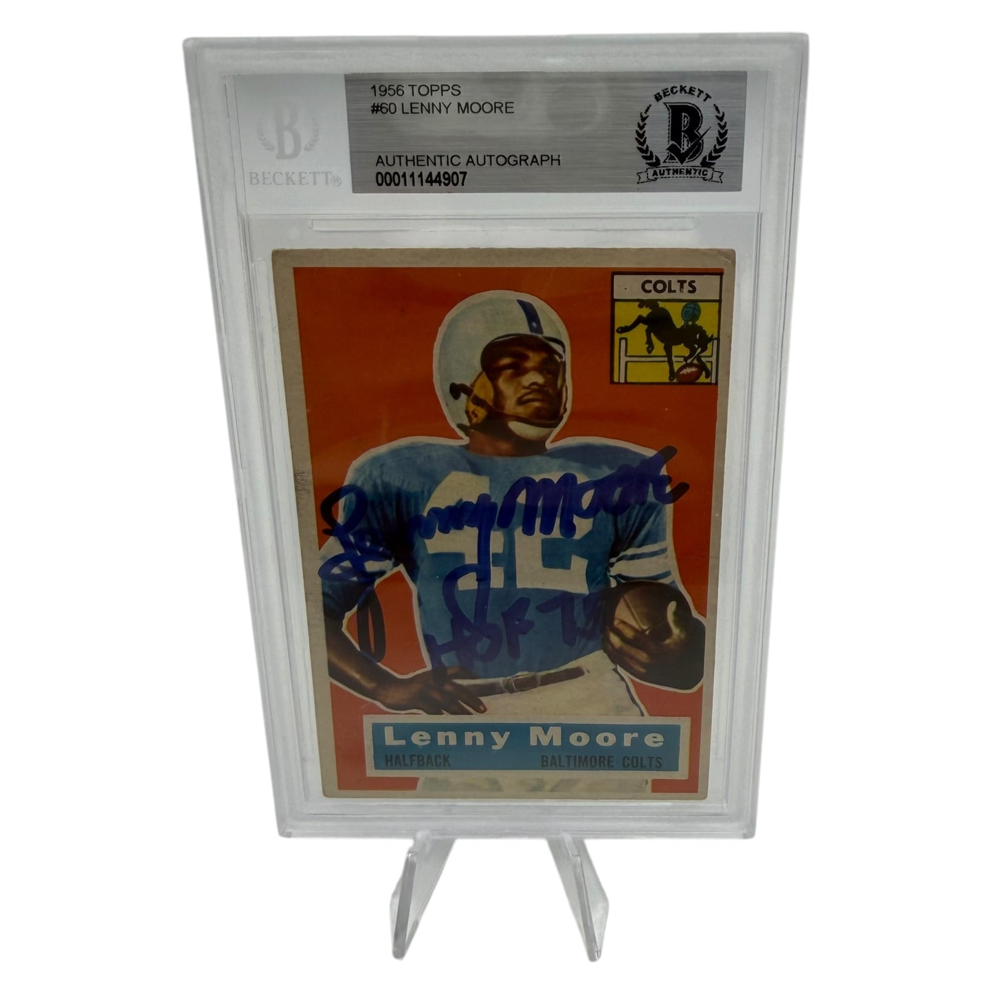 Lenny Moore Signed Baltimore Colts 1956 Topps Rookie Trading Card Beckett Slabbed