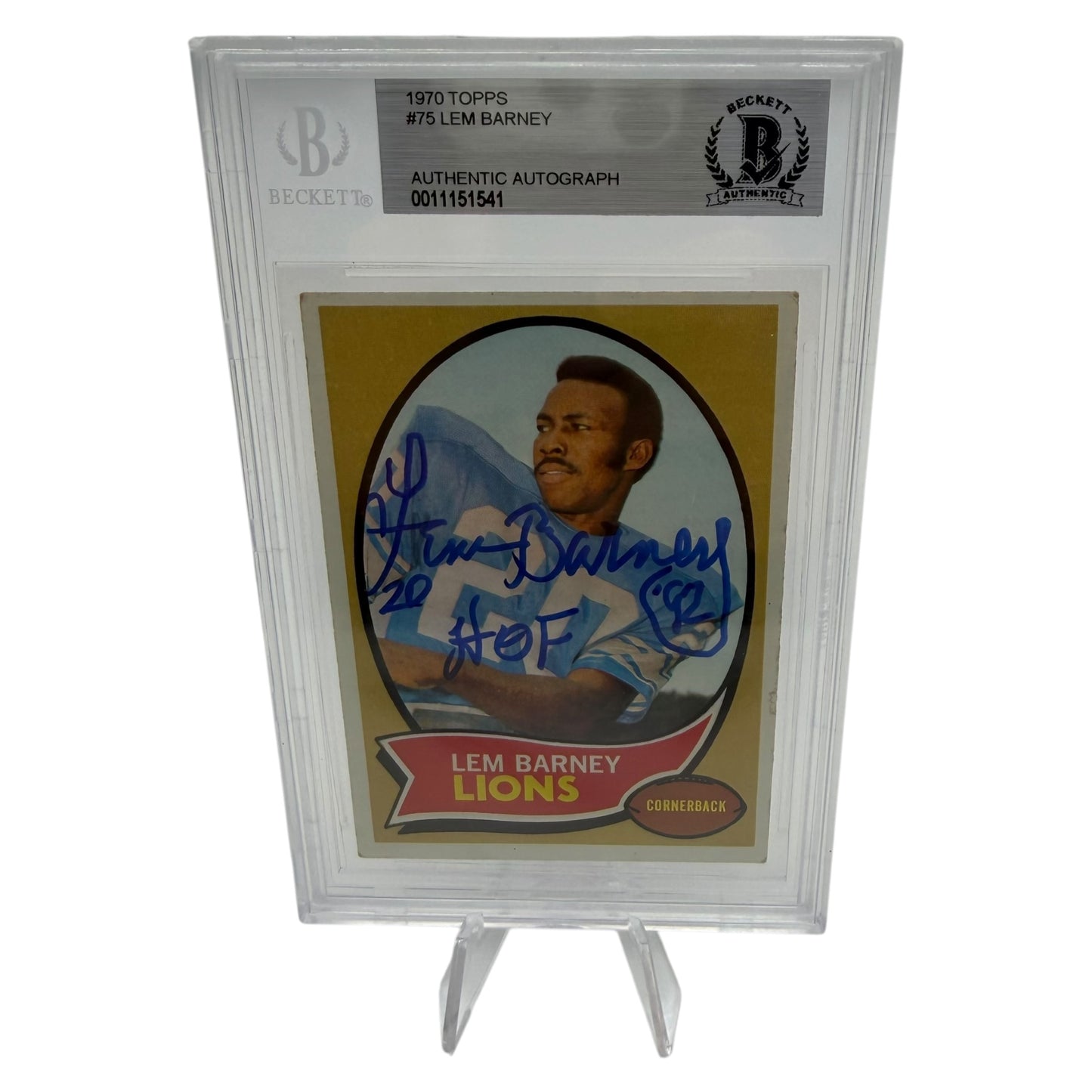 Lem Barney Signed Detroit Lions 1970 Topps Rookie Trading Card Beckett Slabbed