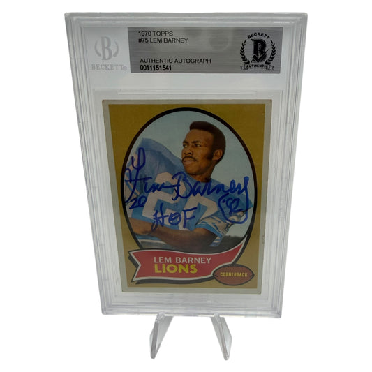 Lem Barney Signed Detroit Lions 1970 Topps Rookie Trading Card Beckett Slabbed