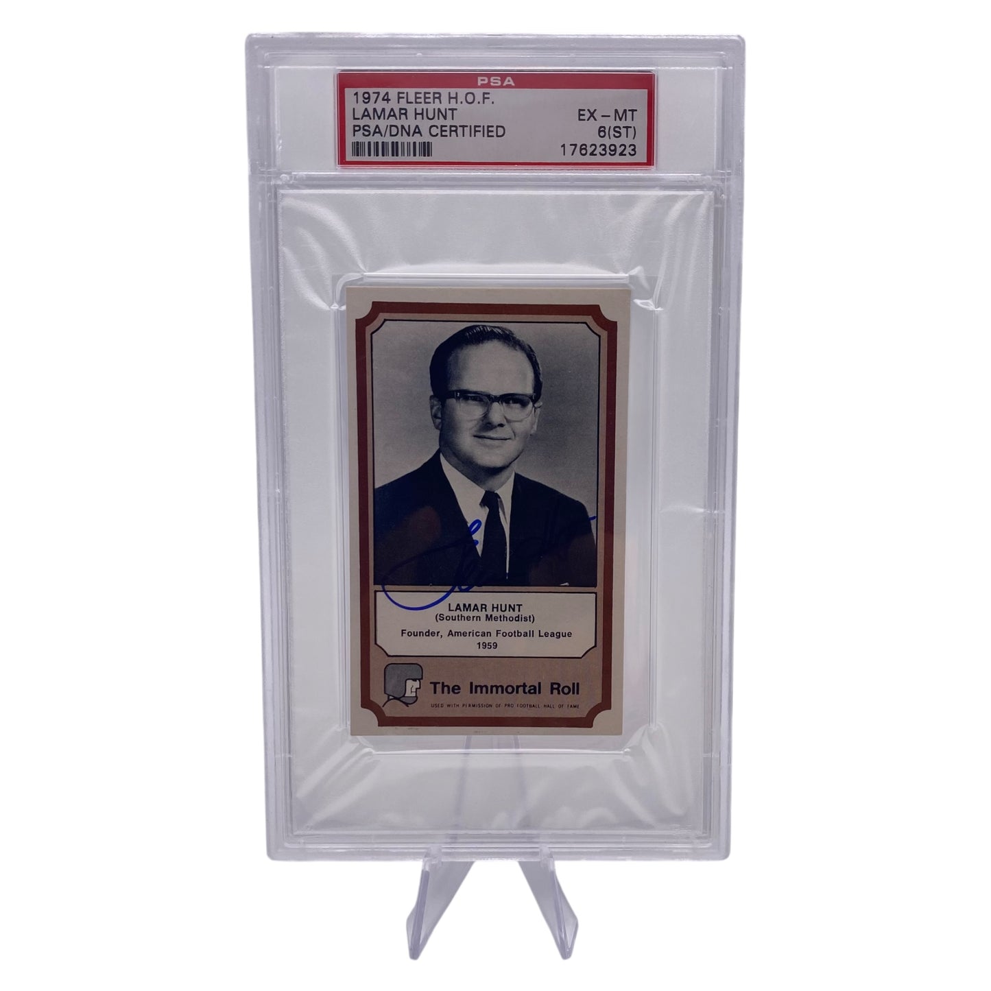 Lamar Hunt Signed 1974 Fleer H.O.F. Kansas City Chiefs Rookie Card PSA/DNA 6 Autograph Auth