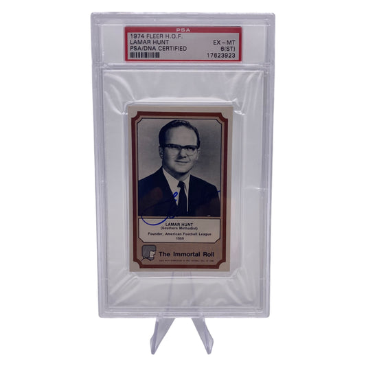 Lamar Hunt Signed 1974 Fleer H.O.F. Kansas City Chiefs Rookie Card PSA/DNA 6 Autograph Auth