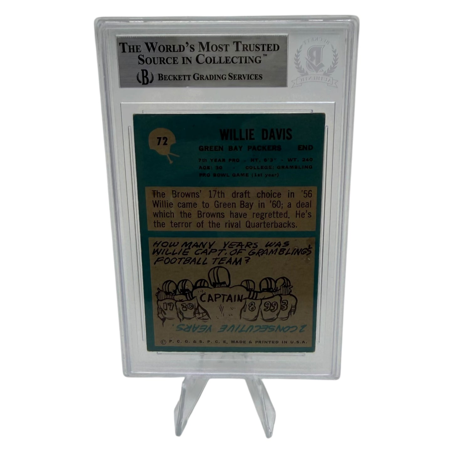 Willie Davis Signed Green Bay Packers 1964 Philadelphia Rookie Trading Card Beckett Slabbed