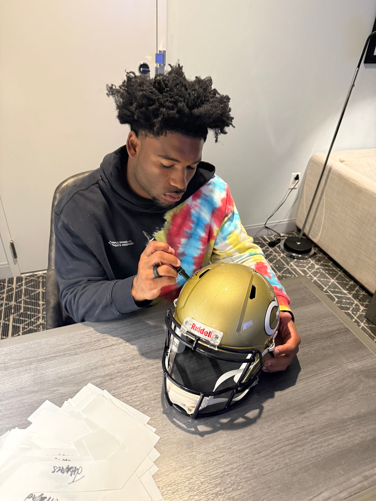 Justice Haynes Signed Georgia Tech Yellow Jackets Gold Speed Full Size Replica Helmet